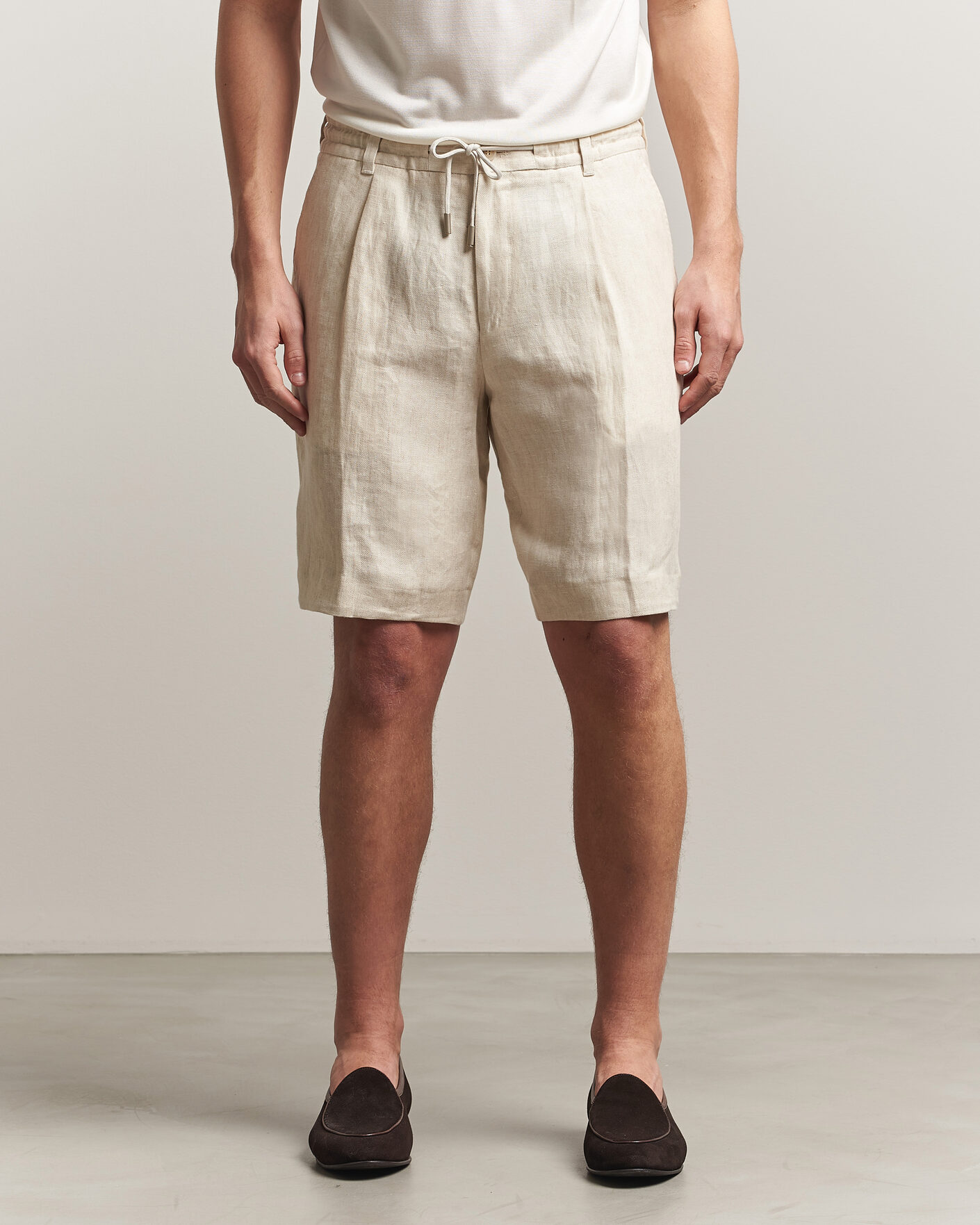 Mies | Shortsit | BOSS CAMEL | Peet Linen Drawstring Shorts Open White