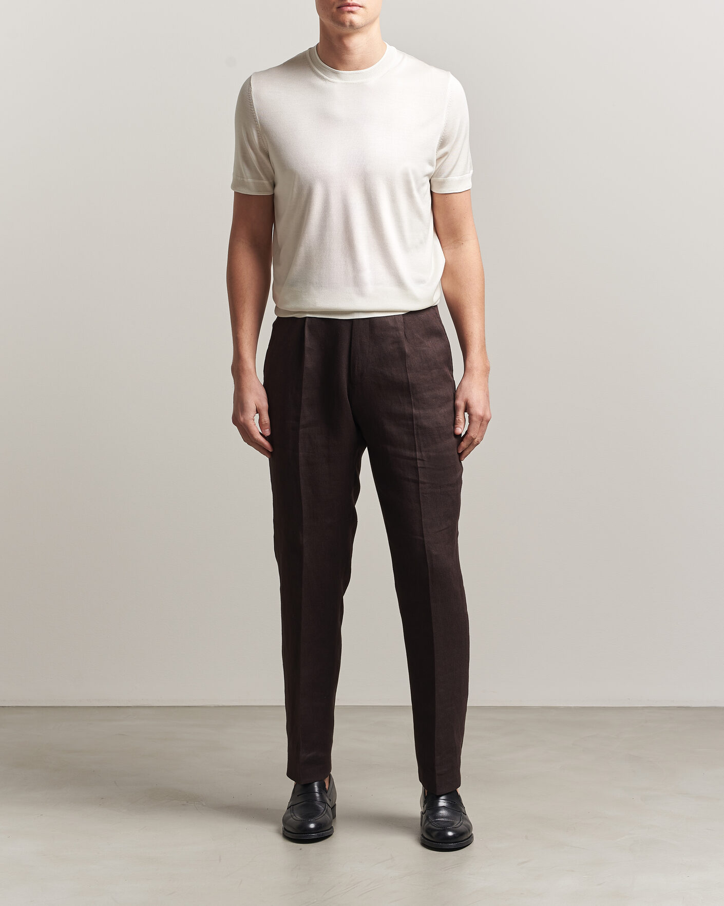 Mies | T-paidat | BOSS CAMEL | Nottano Silk Knitted T-Shirt Open White