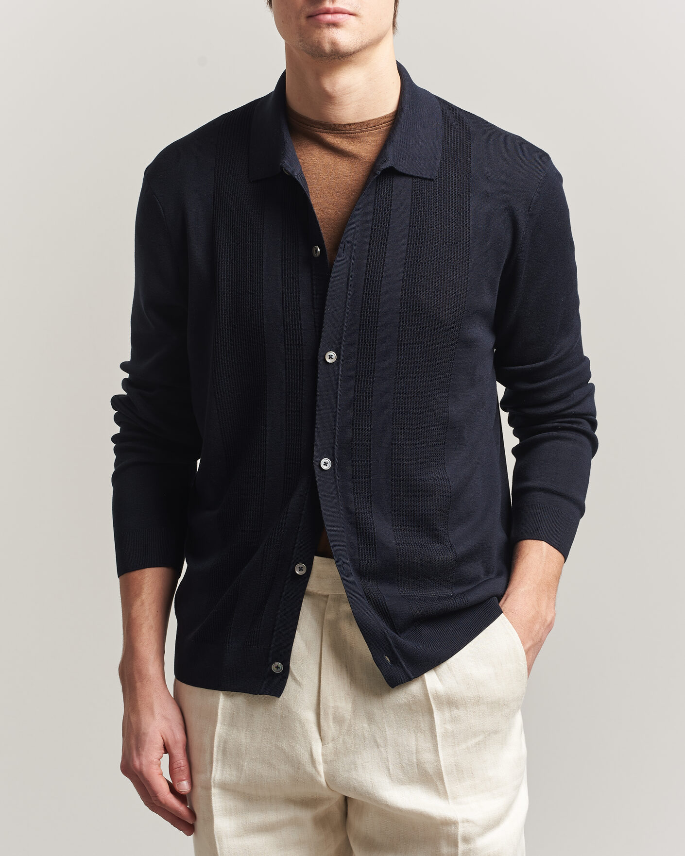 Mies | Puserot | BOSS CAMEL | Nicolo Silk Knitted Cardigan Dark Blue