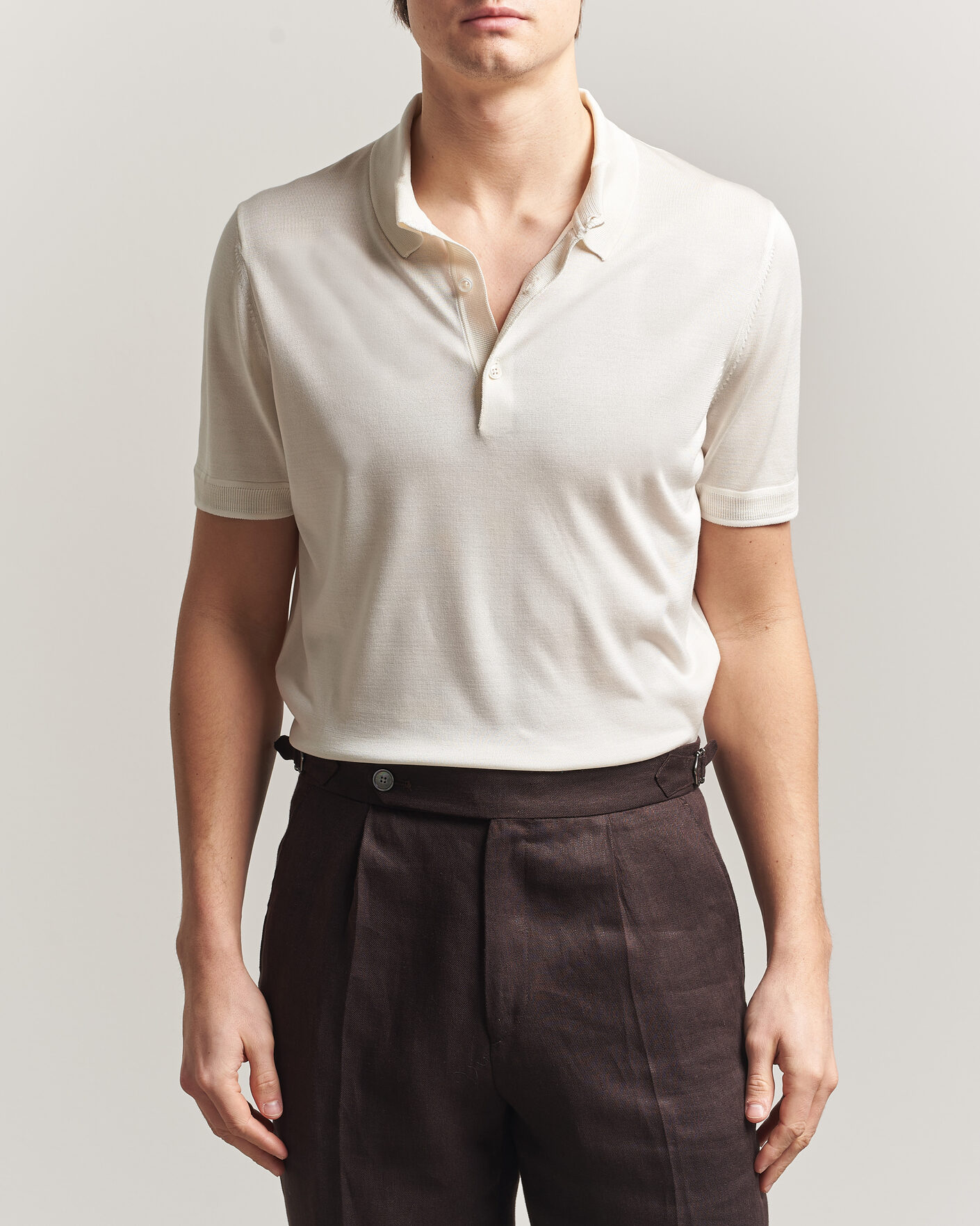 Mies | Pikeet | BOSS CAMEL | Novo Silk Knitted Polo Open White