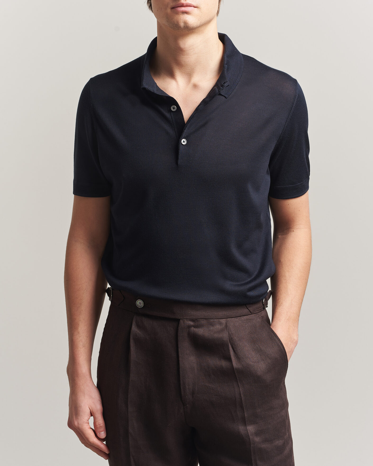 Mies | Pikeet | BOSS CAMEL | Novo Silk Knitted Polo Dark Blue