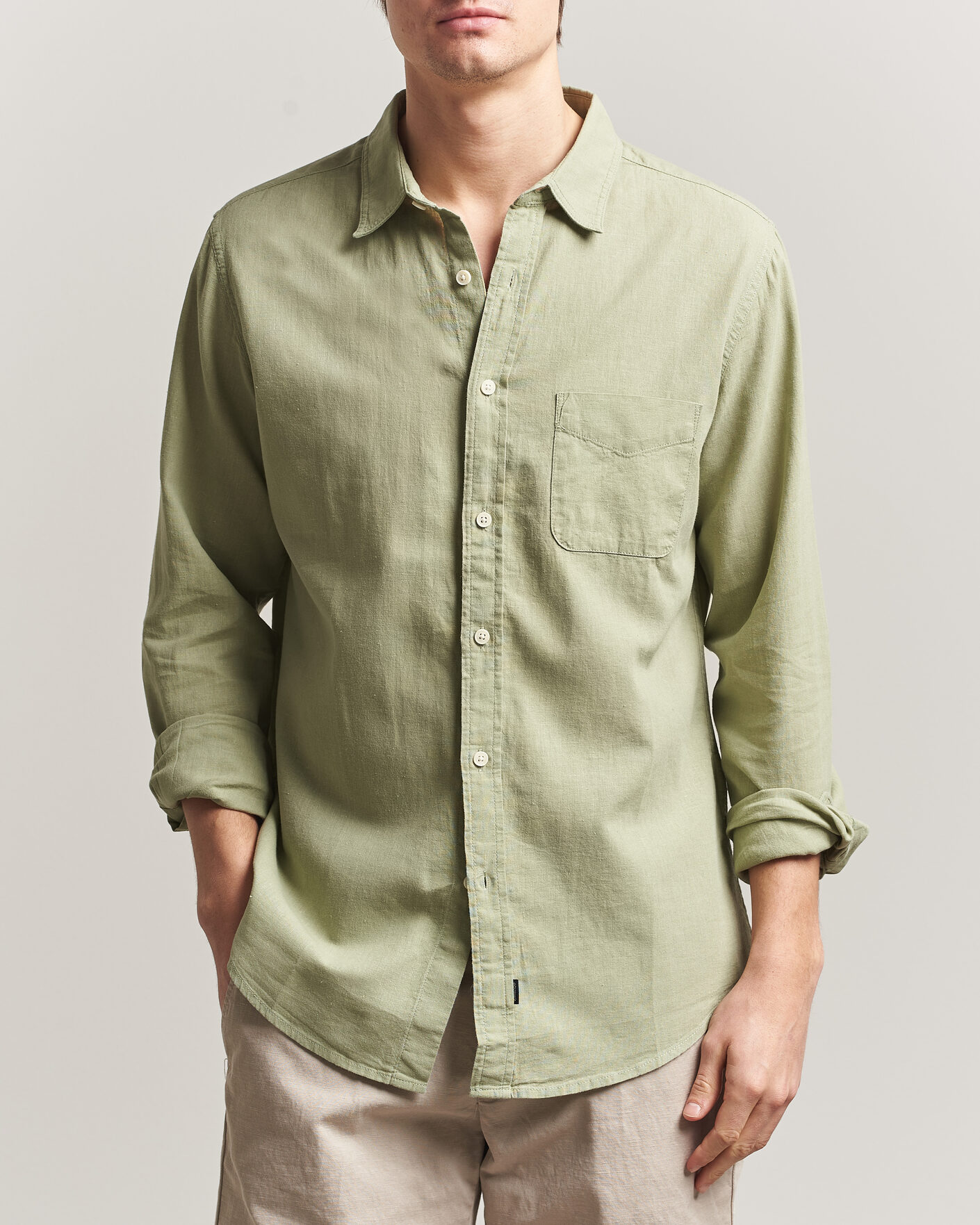 Mies | Kauluspaidat | Dockers | Slim Linen/Cotton Shirt Tea