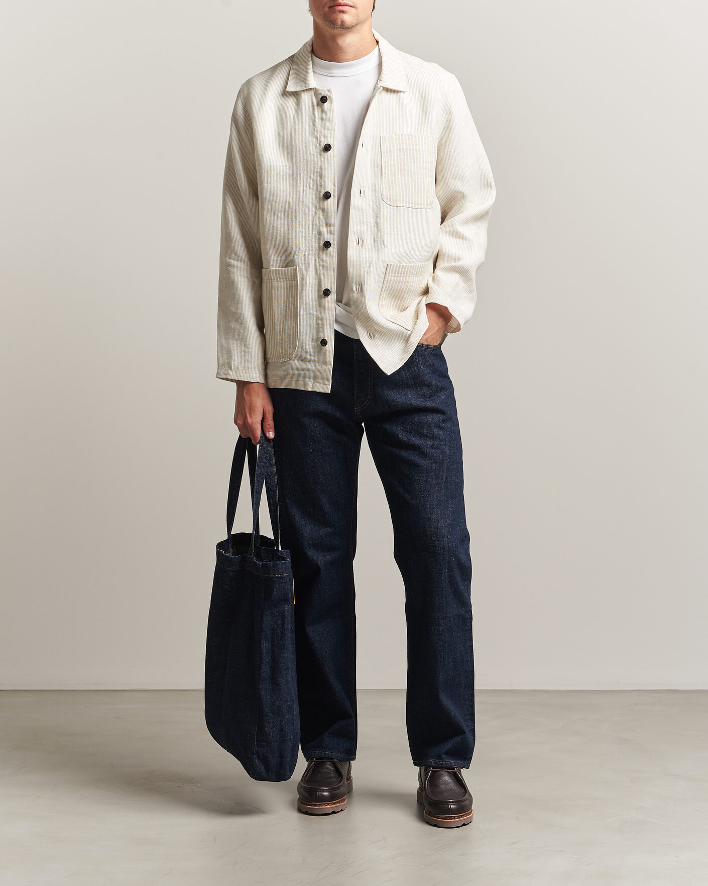 Mies | Kauluspaidat | Peregrine | Windsor Linen Shacket Beige Stripe