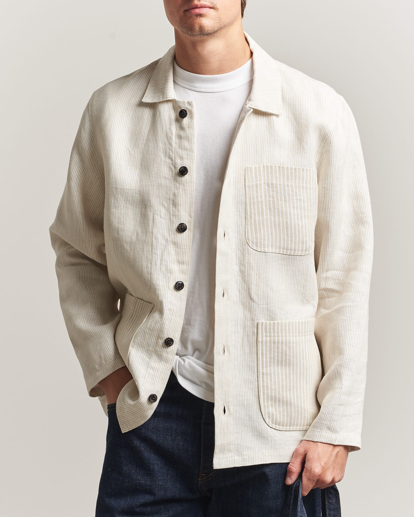 Mies | Kauluspaidat | Peregrine | Windsor Linen Shacket Beige Stripe