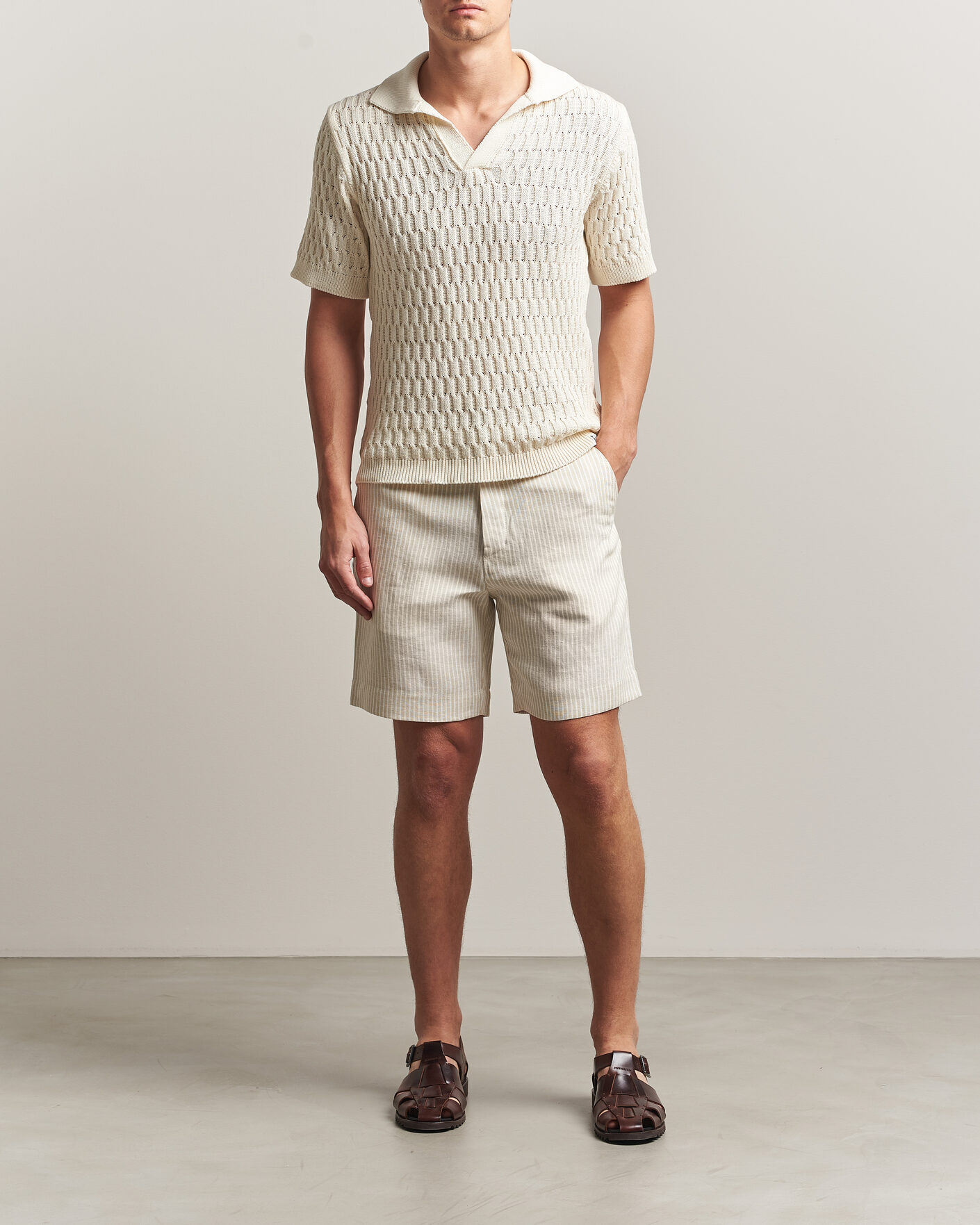 Mies | Kauluspaidat | Peregrine | Windsor Linen Shorts Beige Stripe