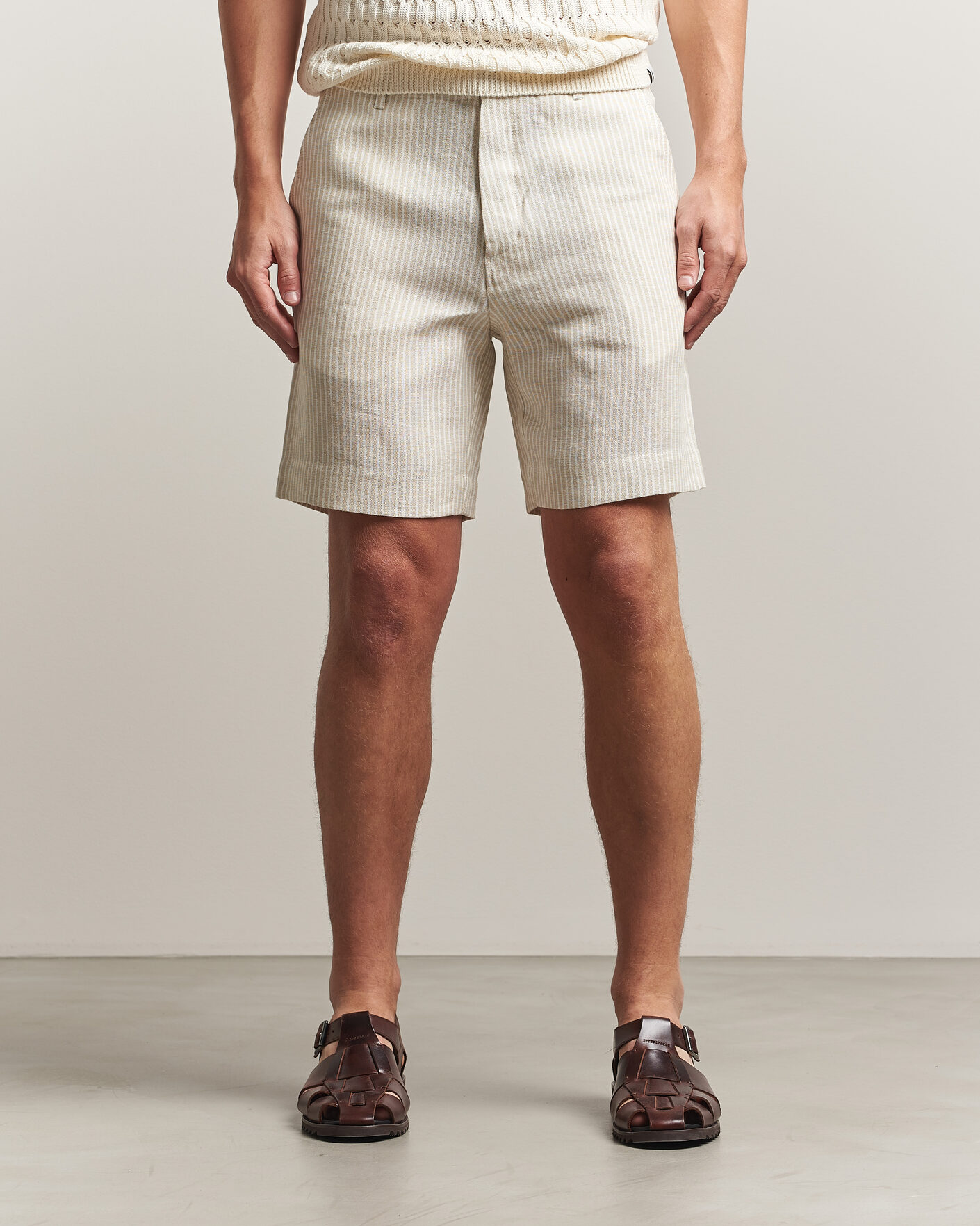 Mies | Kauluspaidat | Peregrine | Windsor Linen Shorts Beige Stripe