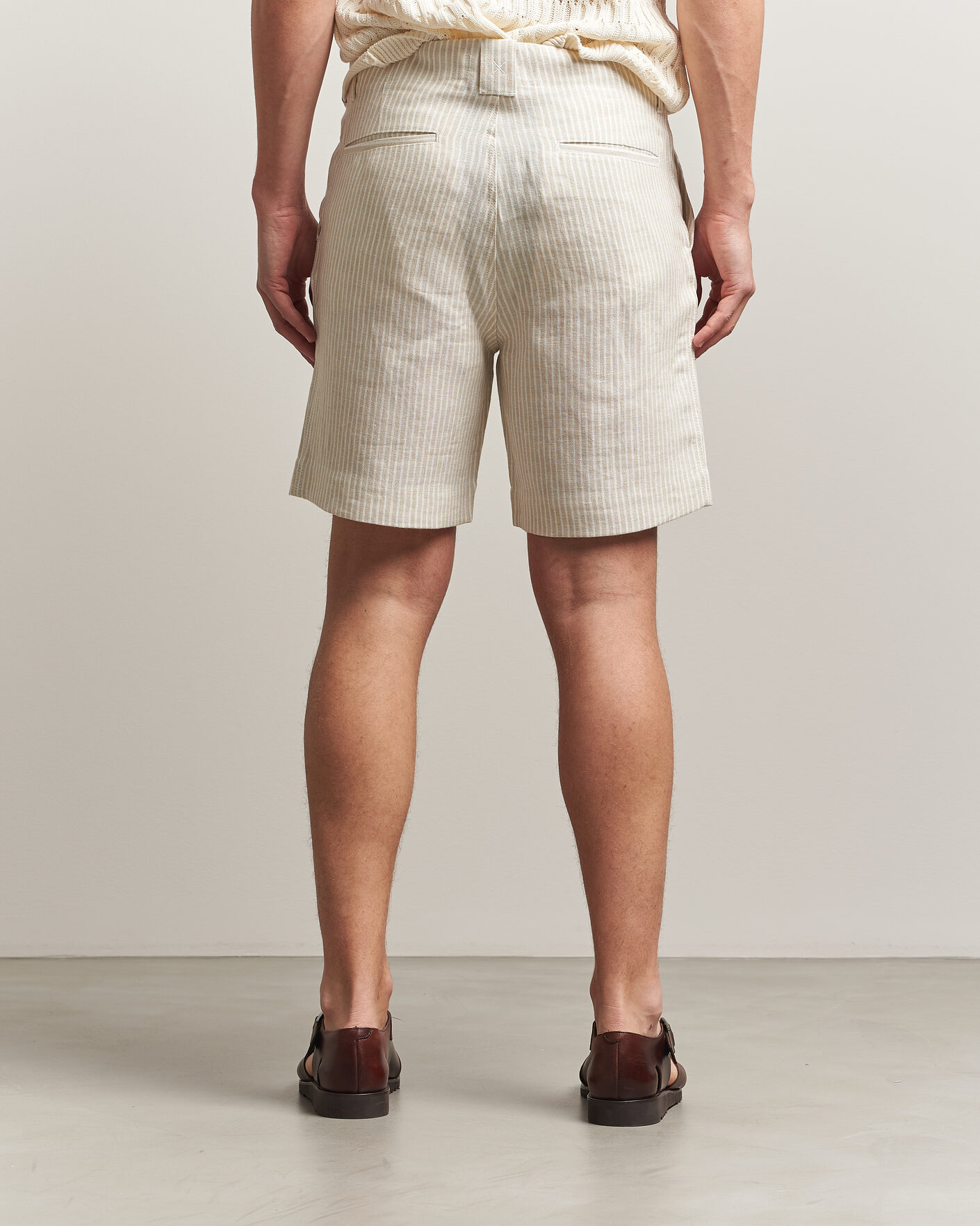 Mies | Kauluspaidat | Peregrine | Windsor Linen Shorts Beige Stripe