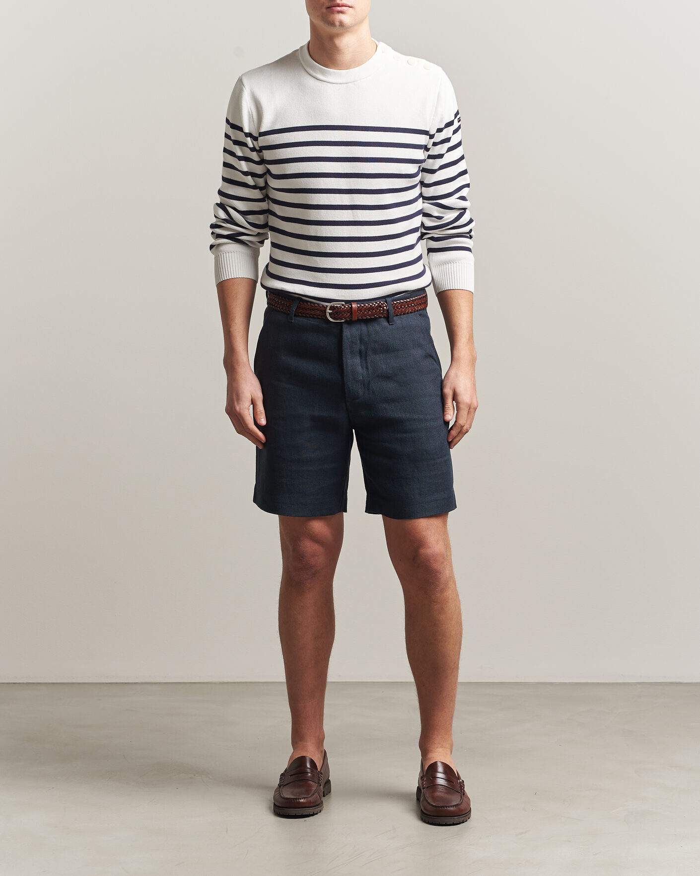 Mies | Shortsit | Peregrine | Windsor Linen Shorts Navy Stripe