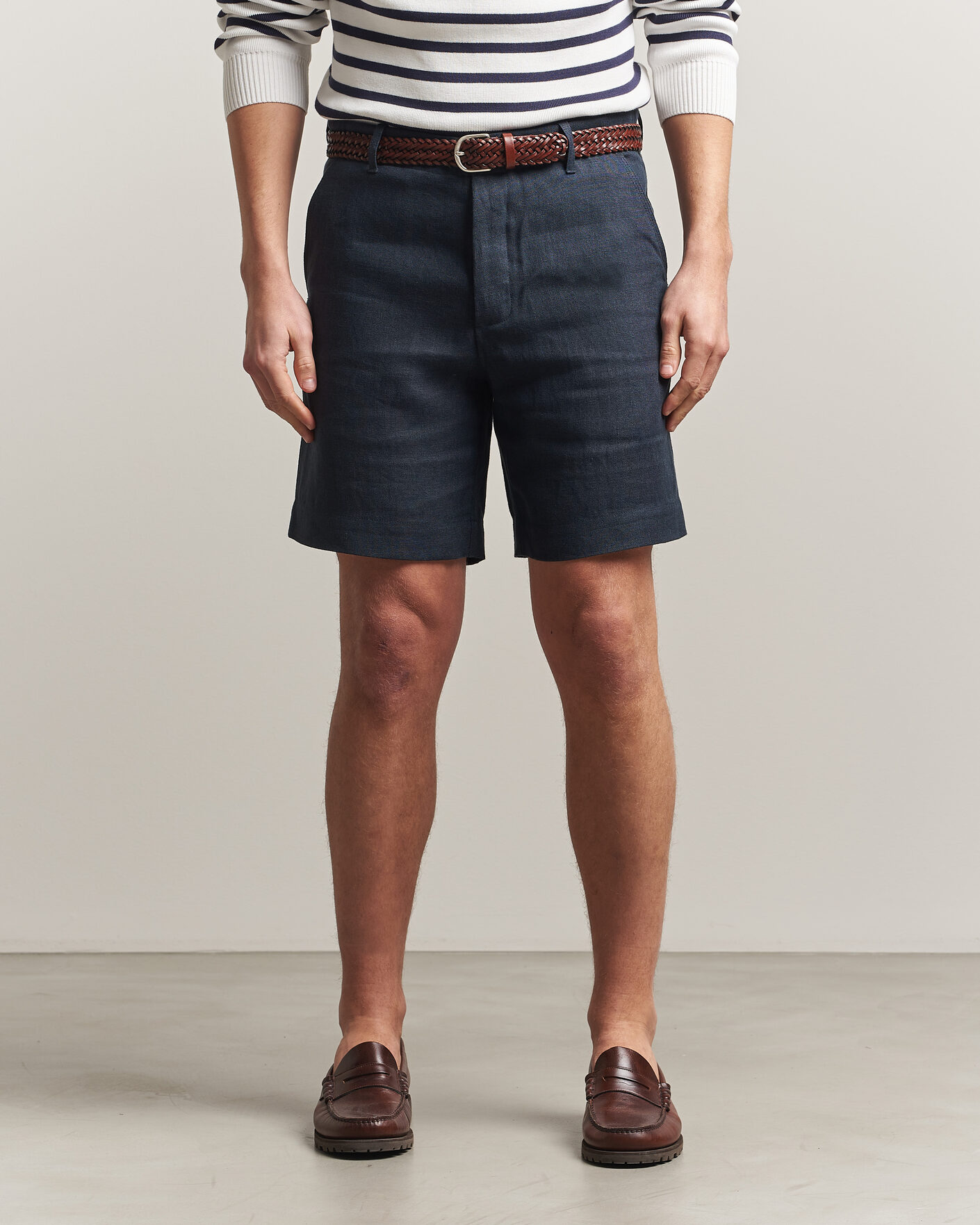 Mies | Shortsit | Peregrine | Windsor Linen Shorts Navy Stripe