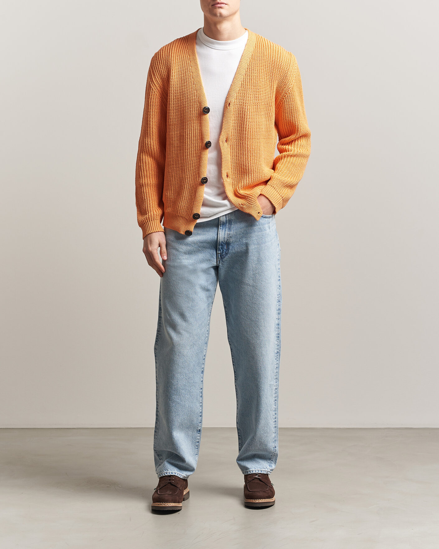 Mies | Puserot | Peregrine | River Cotton Cardigan Apricot