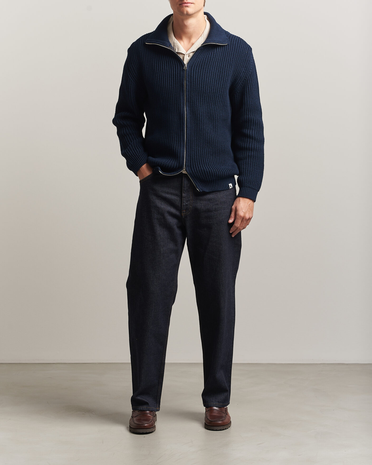 Mies | Puserot | Peregrine | River Cotton Zip Cardigan Navy