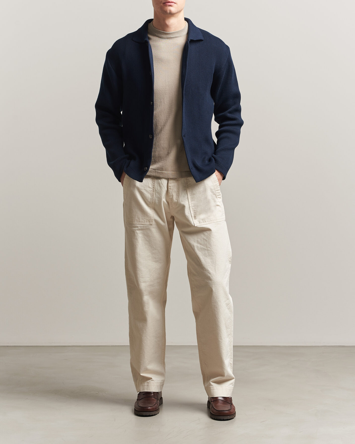 Mies | Puserot | Peregrine | River Knitted Cotton Schacket Navy