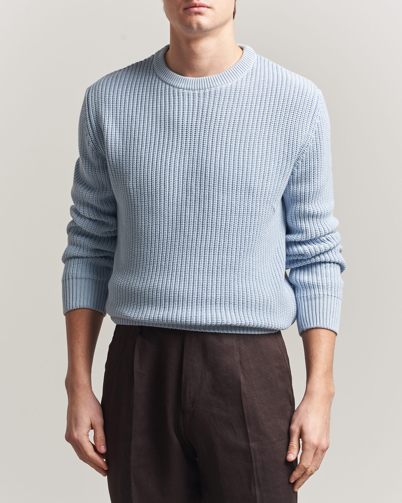 Mies | Puserot | Morgano | Supersoft Egyptian Cotton Fisher Man Crew Light Blue