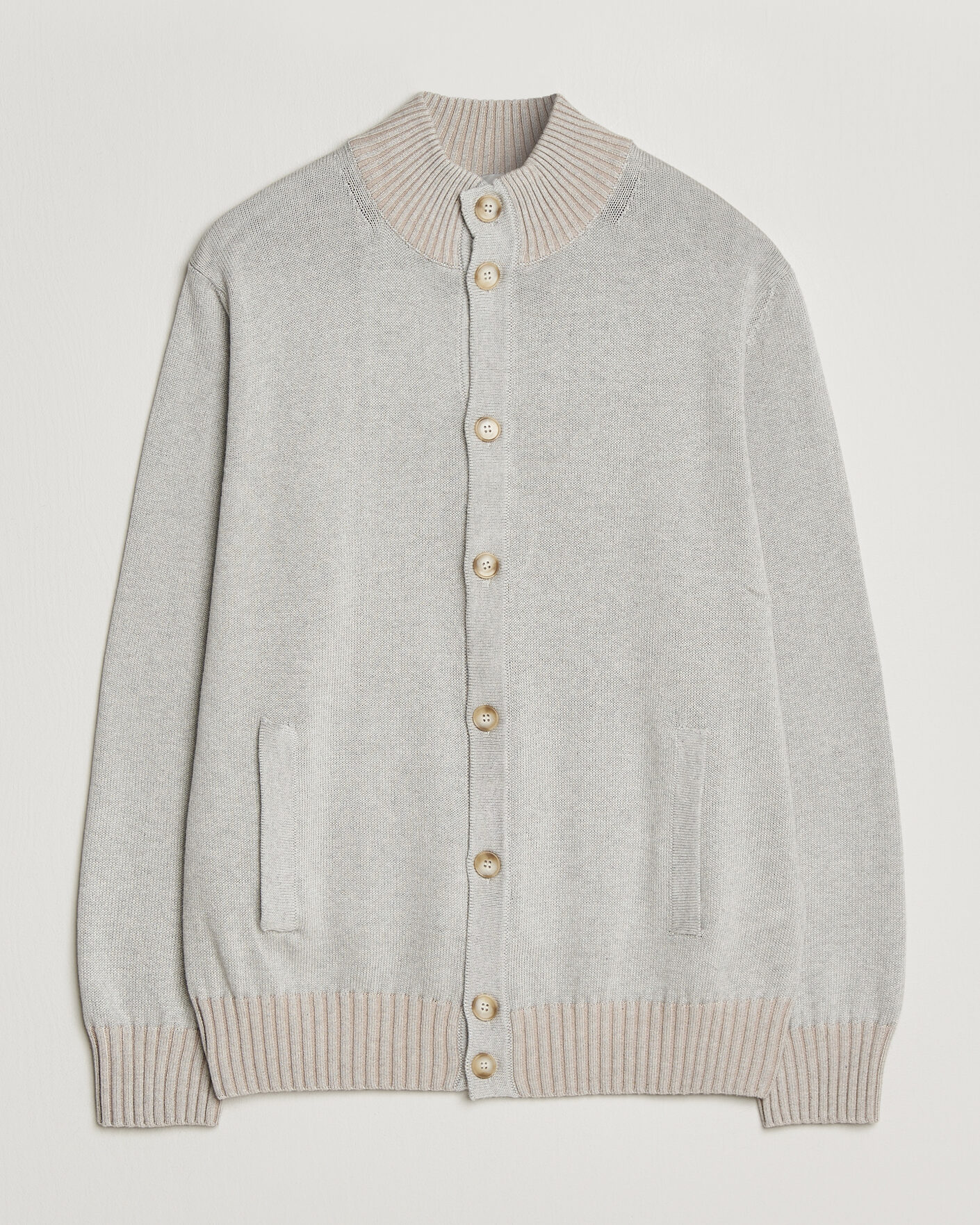 Mies | Puserot | Morgano | Cotton/Cashmere Knitted Cardigan Light Grey