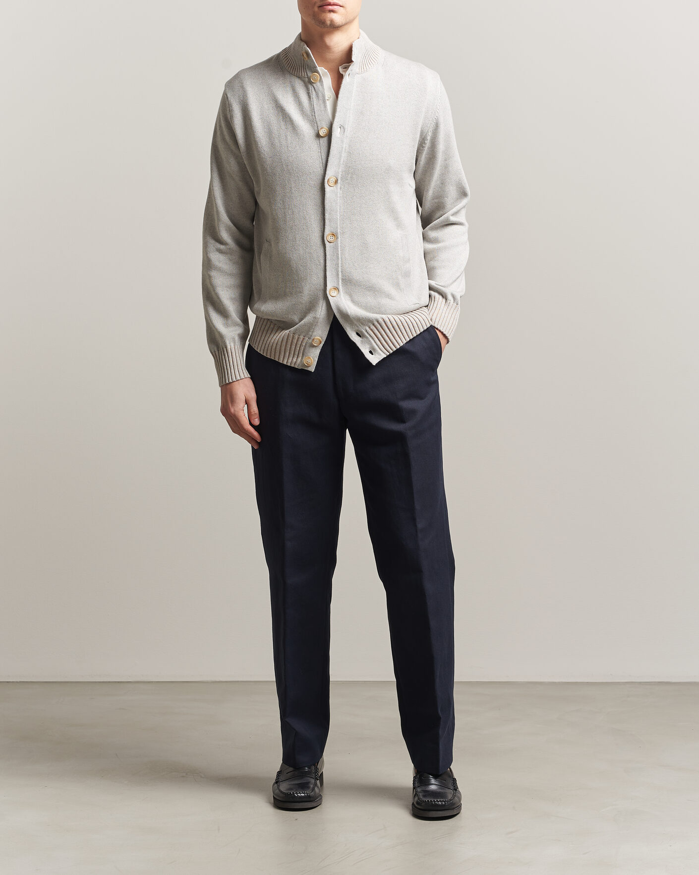 Mies | Puserot | Morgano | Cotton/Cashmere Knitted Cardigan Light Grey