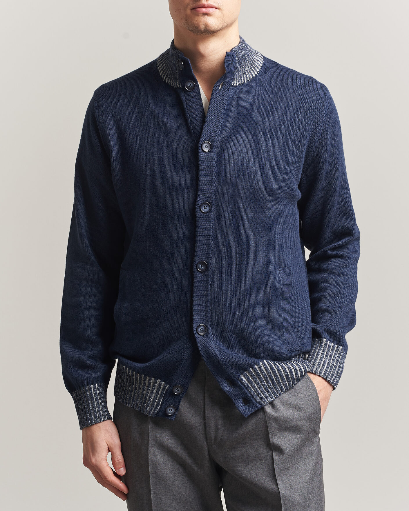 Mies | Puserot | Morgano | Cotton/Cashmere Knitted Cardigan Navy