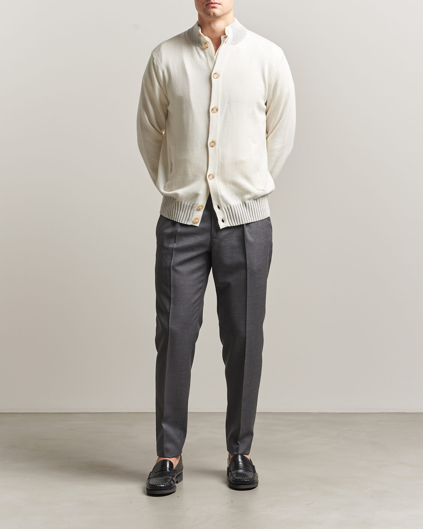 Mies | Puserot | Morgano | Cotton/Cashmere Knitted Cardigan Cream
