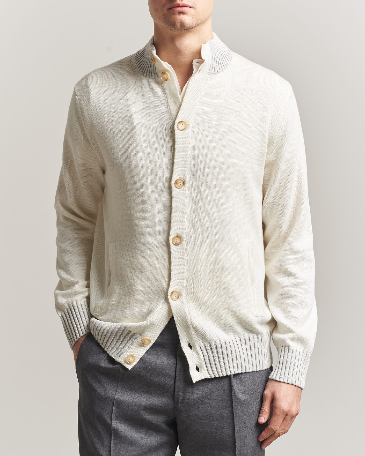 Mies | Puserot | Morgano | Cotton/Cashmere Knitted Cardigan Cream