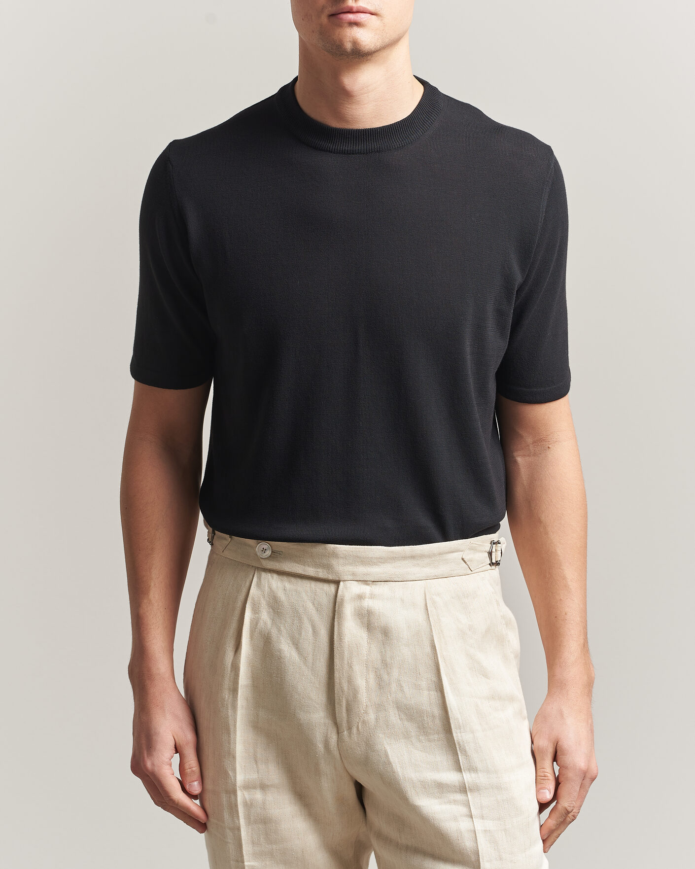 Mies | T-paidat | Morgano | Knitted Cotton Crepe T-Shirt Black