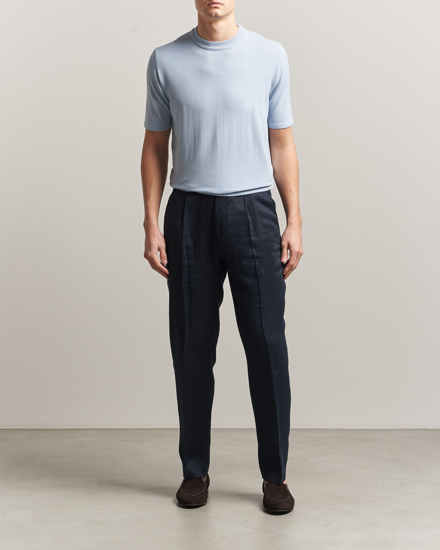 Mies | T-paidat | Morgano | Knitted Cotton Crepe T-Shirt Light Blue