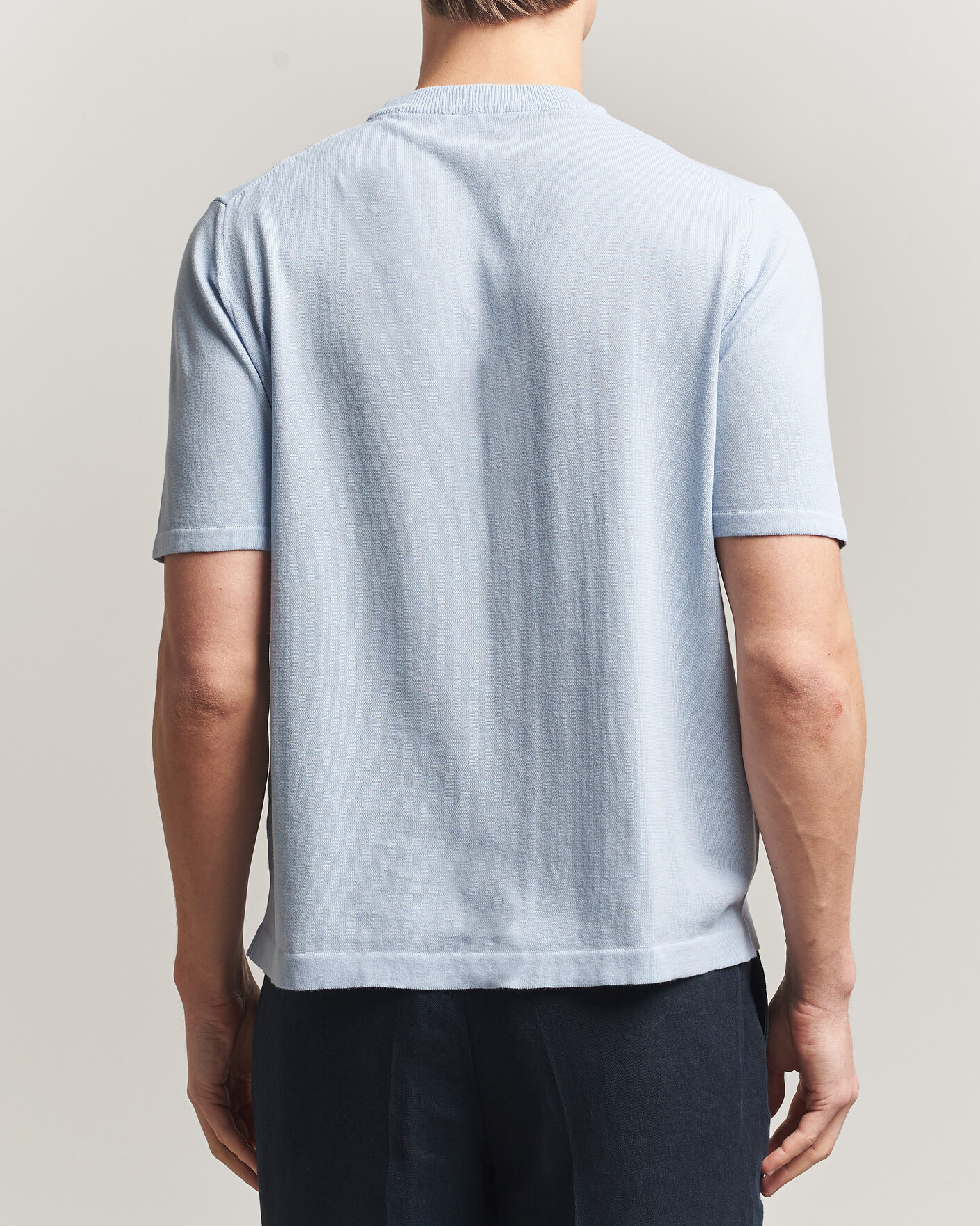 Mies | T-paidat | Morgano | Knitted Cotton Crepe T-Shirt Light Blue
