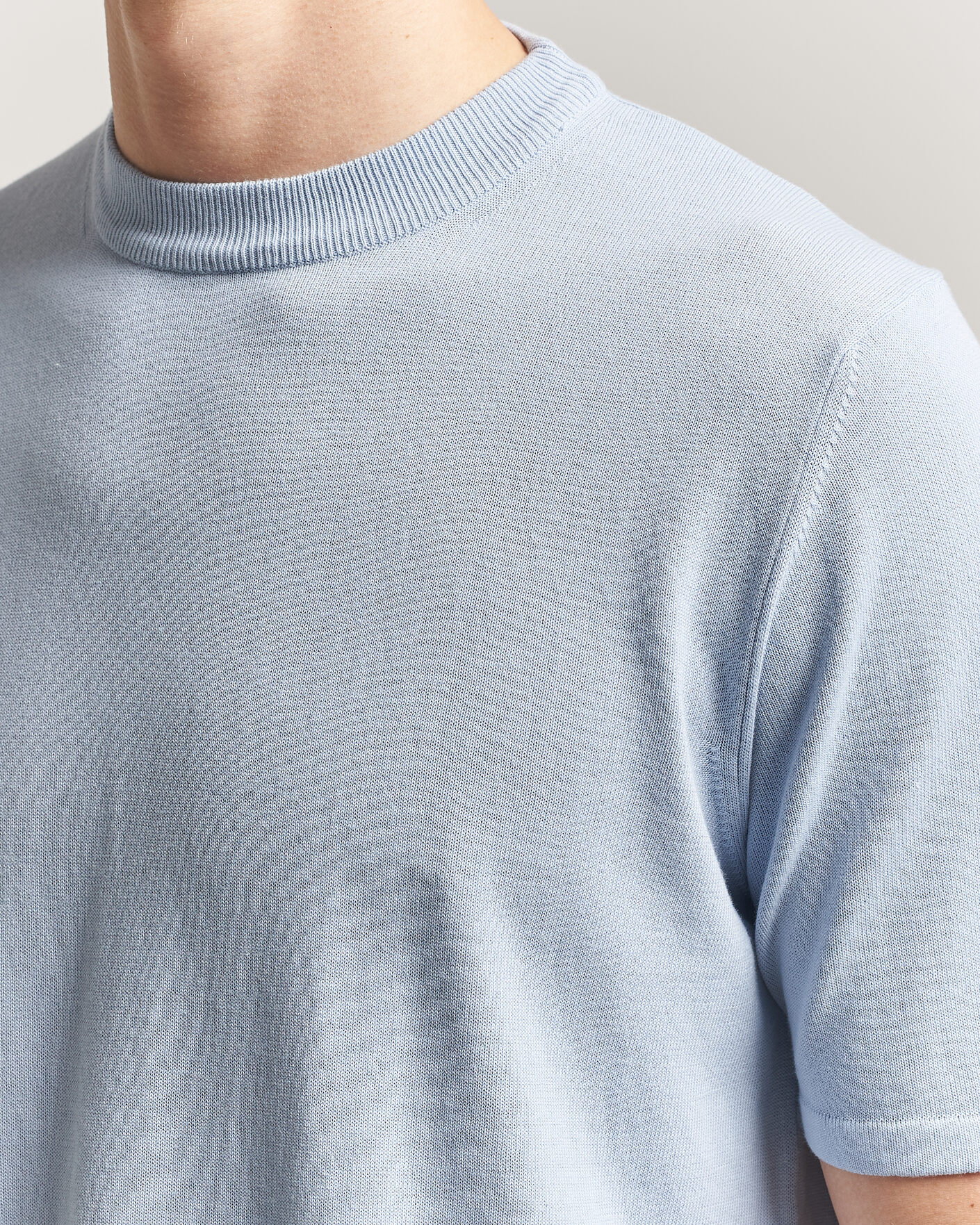 Mies | T-paidat | Morgano | Knitted Cotton Crepe T-Shirt Light Blue