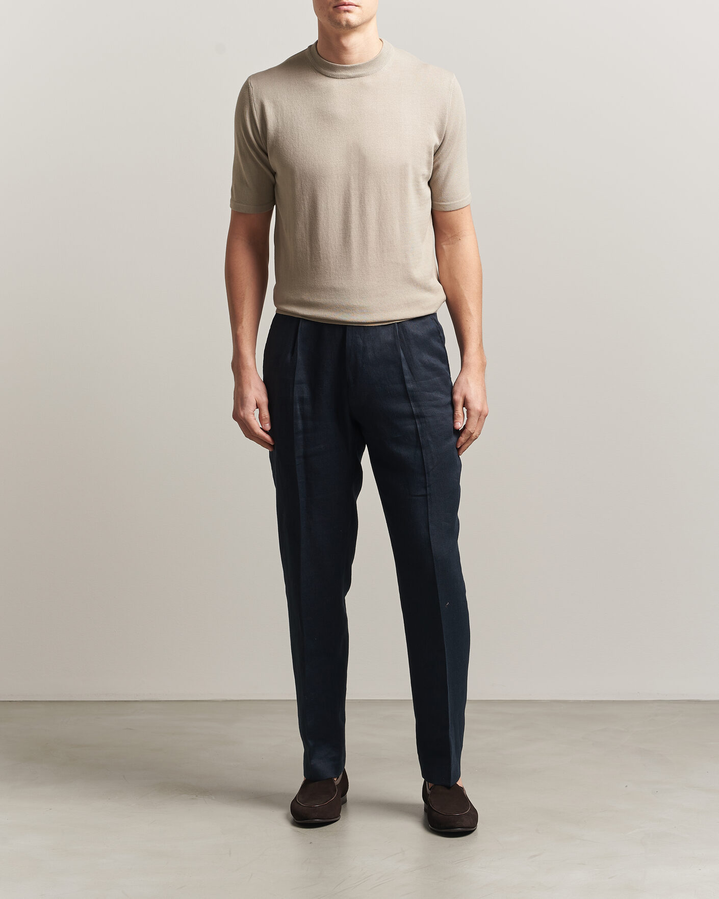 Mies | T-paidat | Morgano | Knitted Cotton Crepe T-Shirt Beige