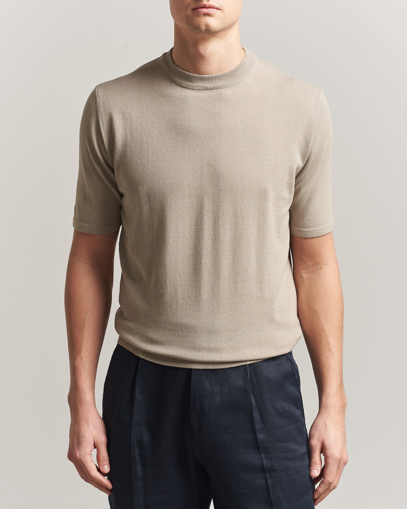 Mies | T-paidat | Morgano | Knitted Cotton Crepe T-Shirt Beige