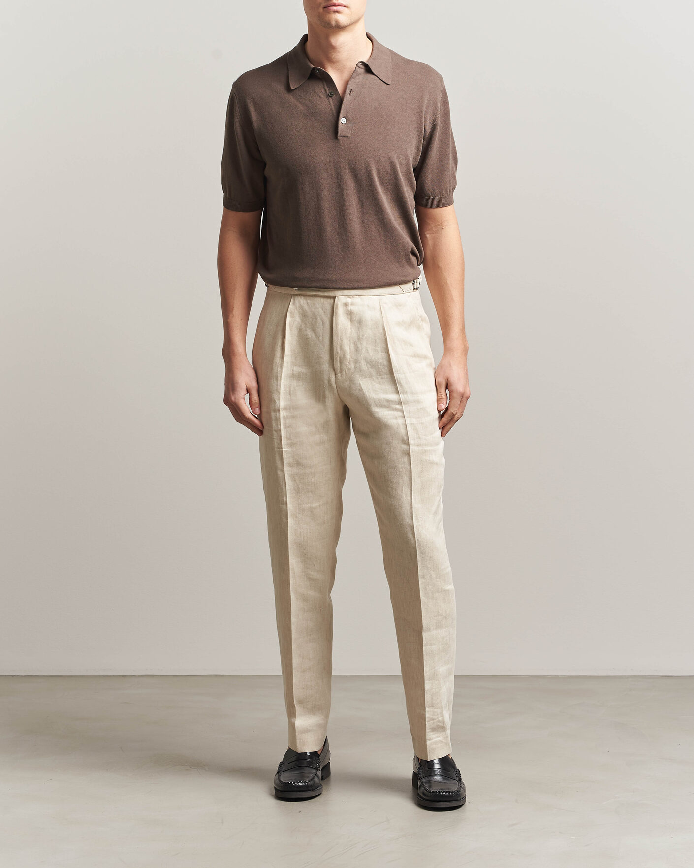 Mies | Pikeet | Morgano | Knitted Cotton Crepe Polo Brown