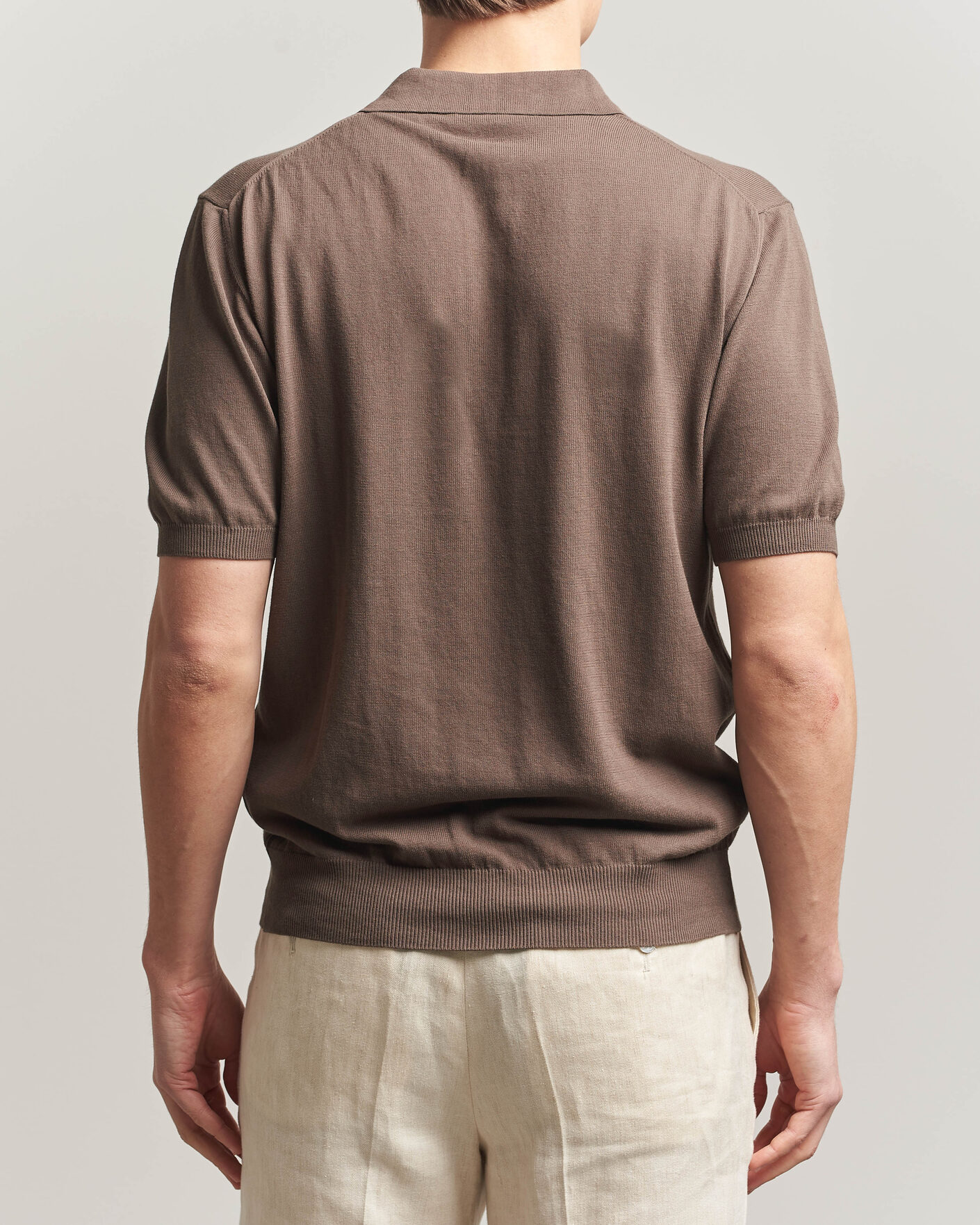 Mies | Pikeet | Morgano | Knitted Cotton Crepe Polo Brown