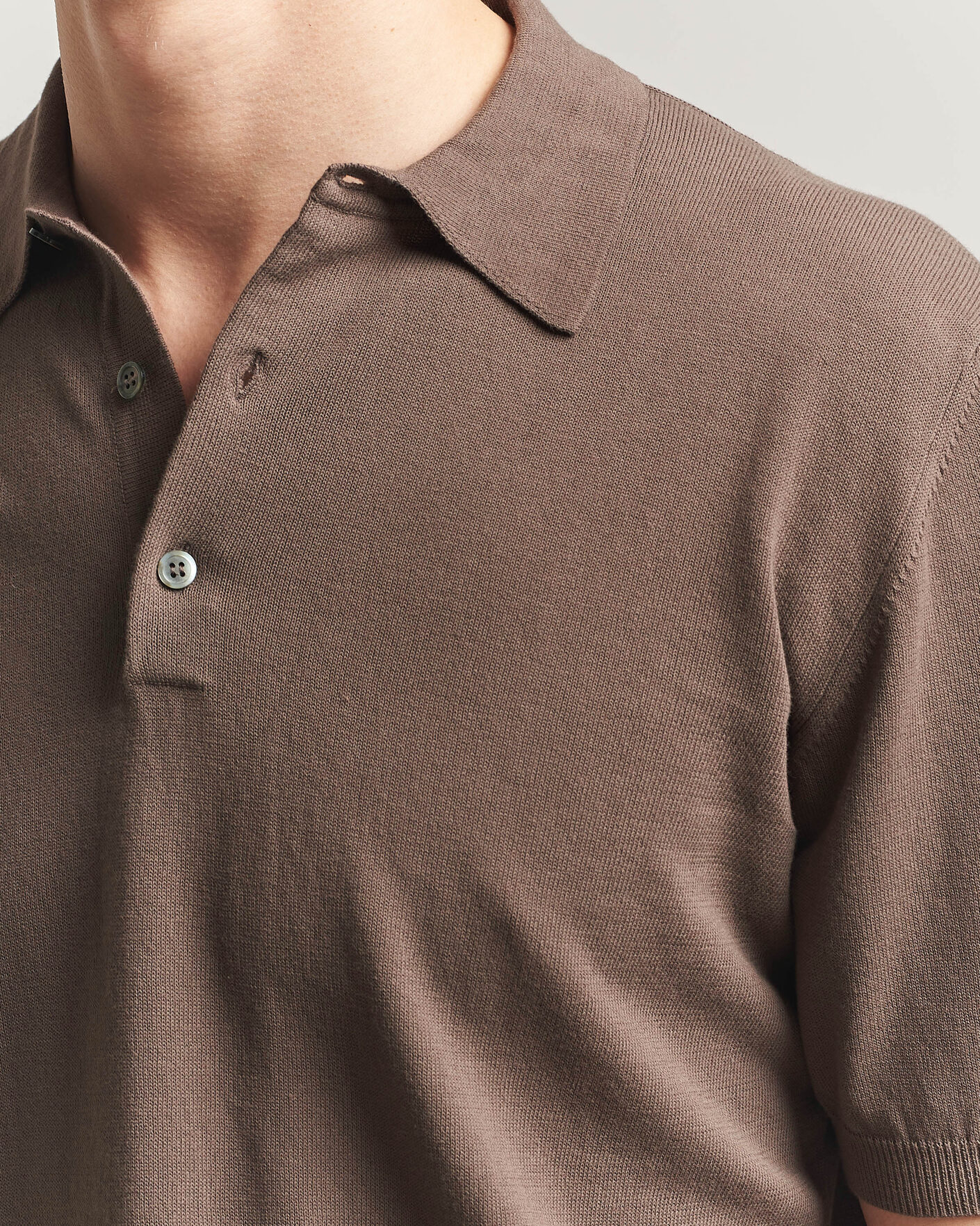 Mies | Pikeet | Morgano | Knitted Cotton Crepe Polo Brown