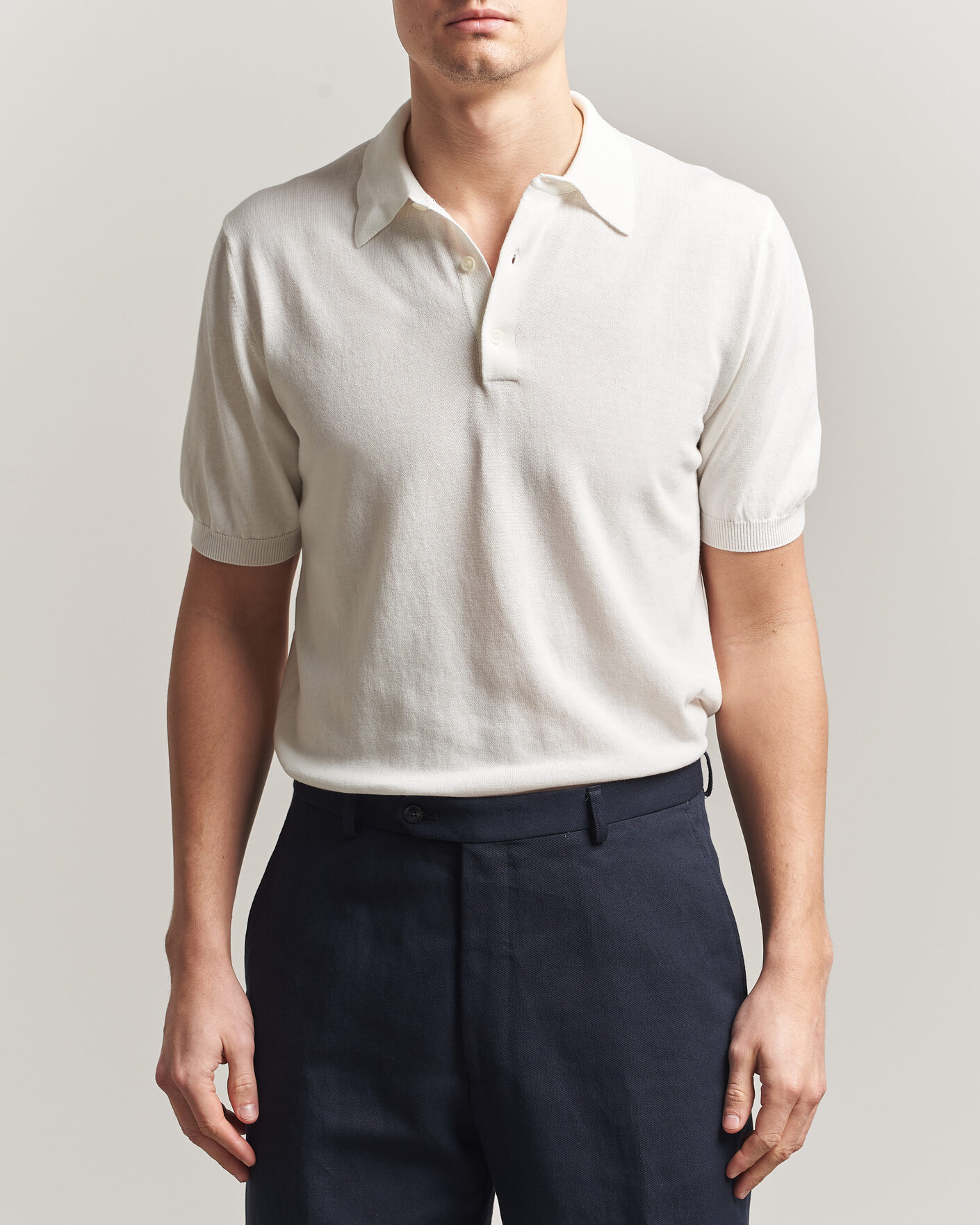 Mies | Pikeet | Morgano | Knitted Cotton Crepe Polo Latte