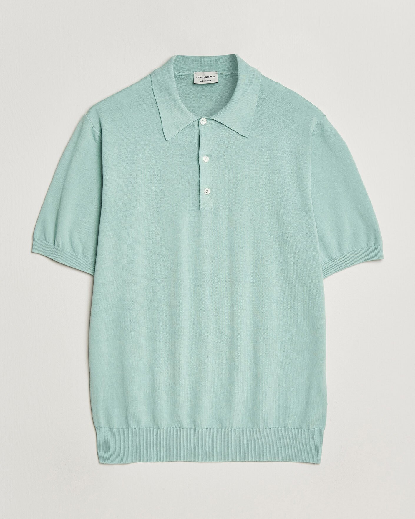 Mies | Pikeet | Morgano | Knitted Cotton Crepe Polo Light Green