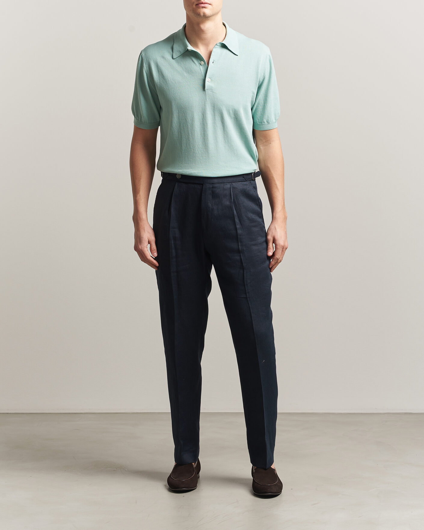 Mies | Pikeet | Morgano | Knitted Cotton Crepe Polo Light Green