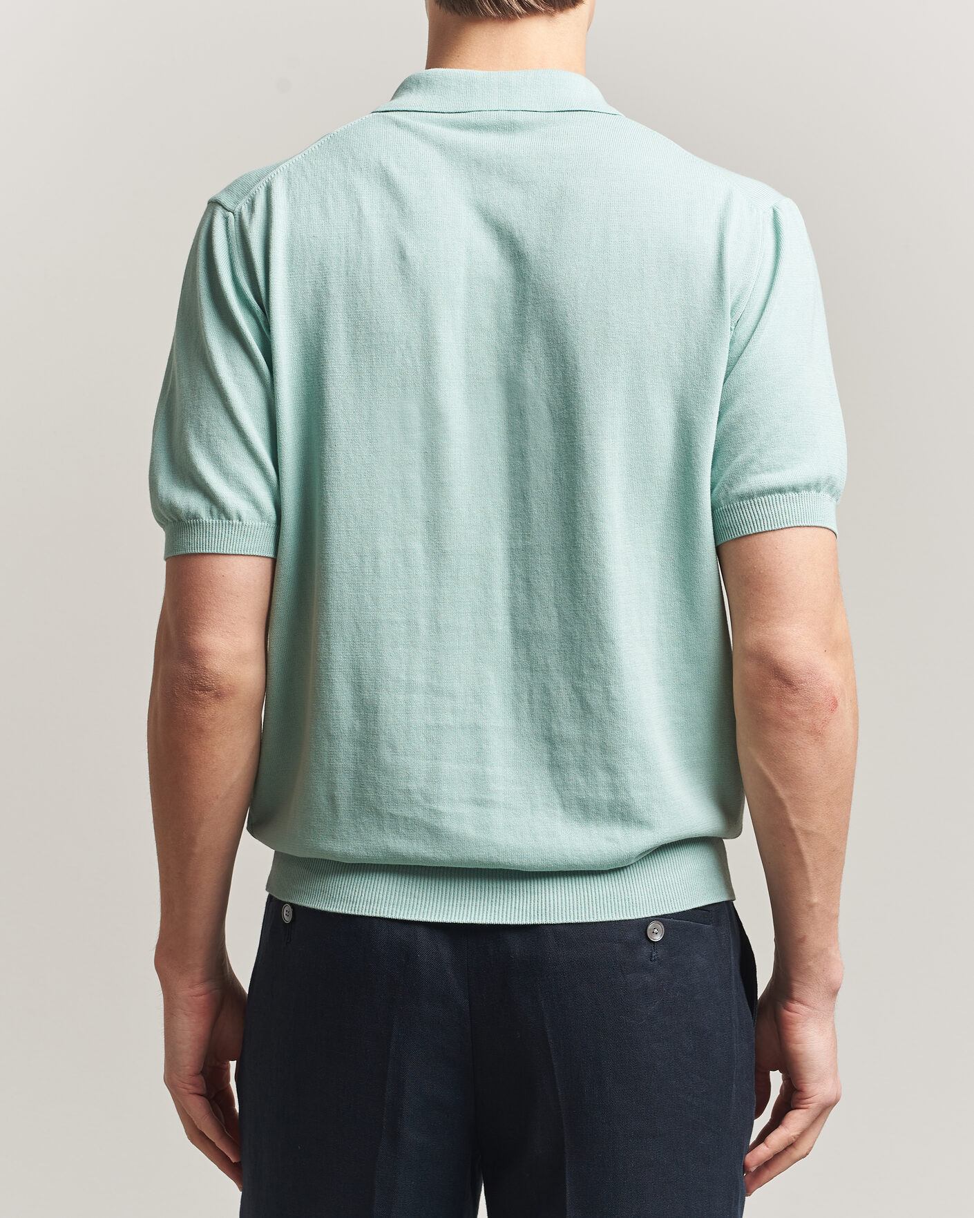 Mies | Pikeet | Morgano | Knitted Cotton Crepe Polo Light Green