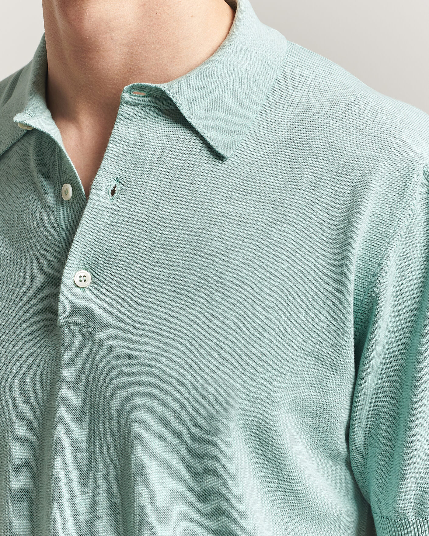 Mies | Pikeet | Morgano | Knitted Cotton Crepe Polo Light Green
