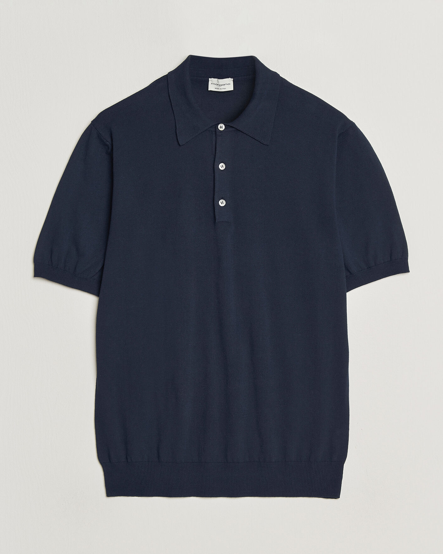 Mies | Pikeet | Morgano | Knitted Cotton Crepe Polo Navy