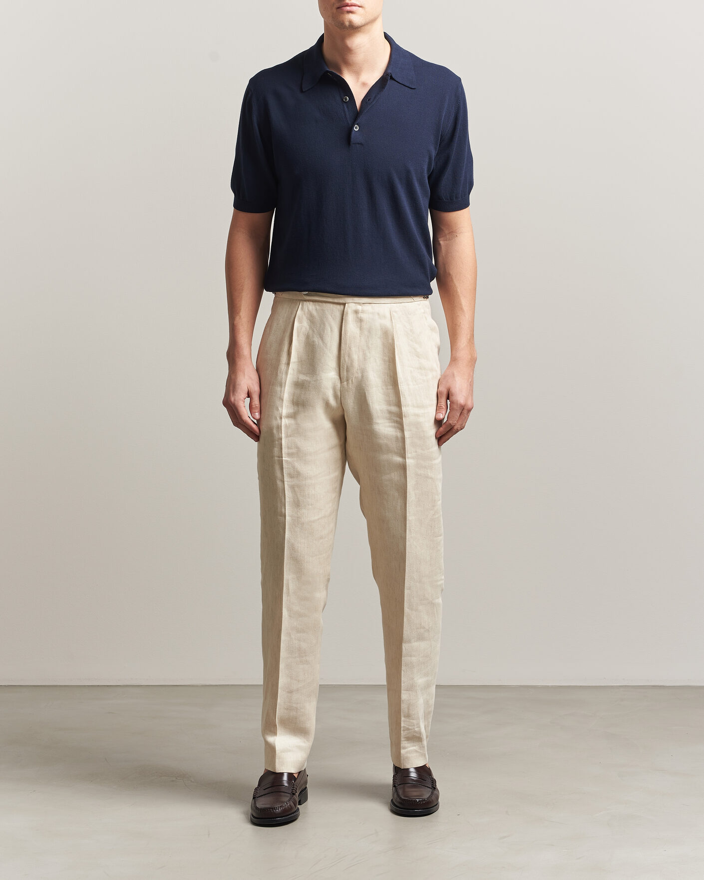 Mies | Pikeet | Morgano | Knitted Cotton Crepe Polo Navy