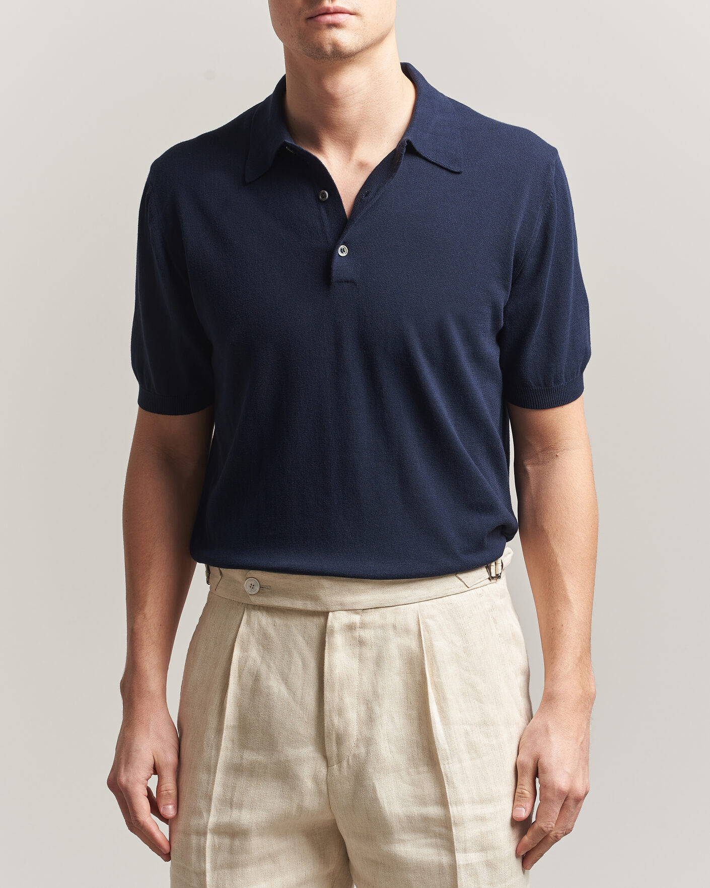 Mies | Pikeet | Morgano | Knitted Cotton Crepe Polo Navy
