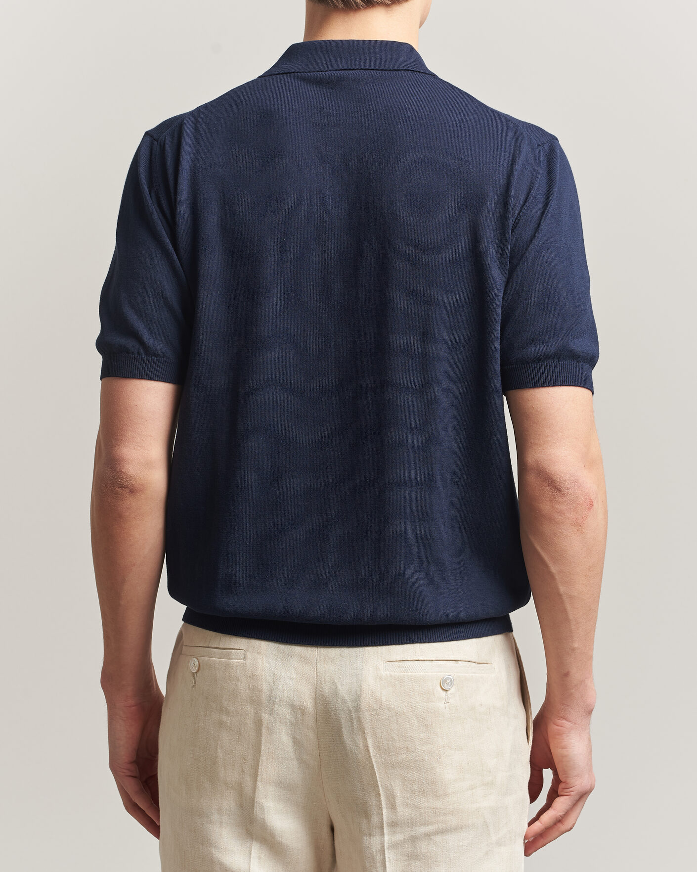 Mies | Pikeet | Morgano | Knitted Cotton Crepe Polo Navy