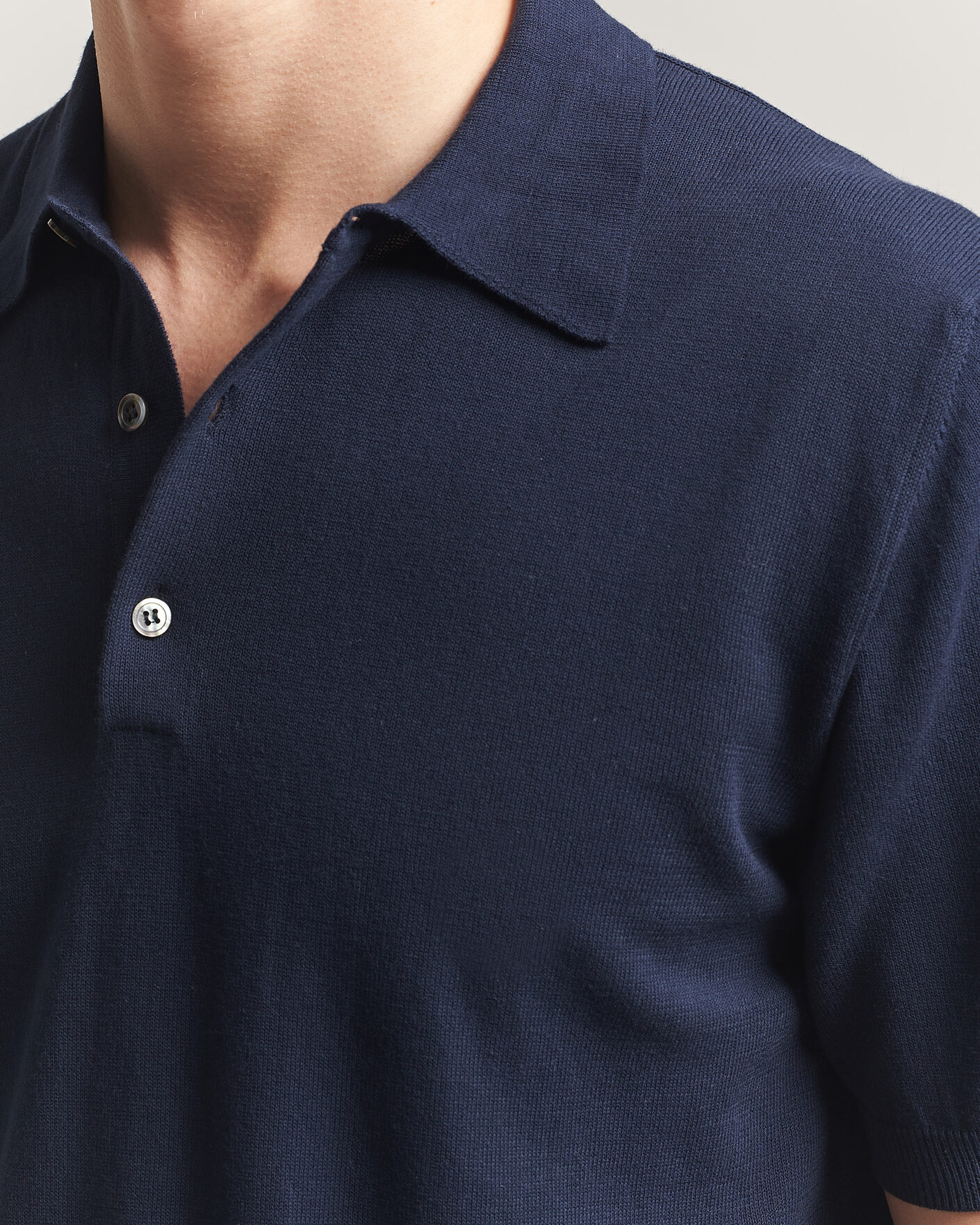 Mies | Pikeet | Morgano | Knitted Cotton Crepe Polo Navy