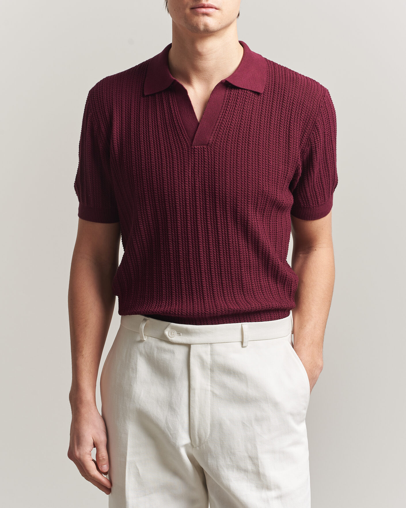 Mies | Pikeet | Morgano | Structured Knitted Polo Burgundy