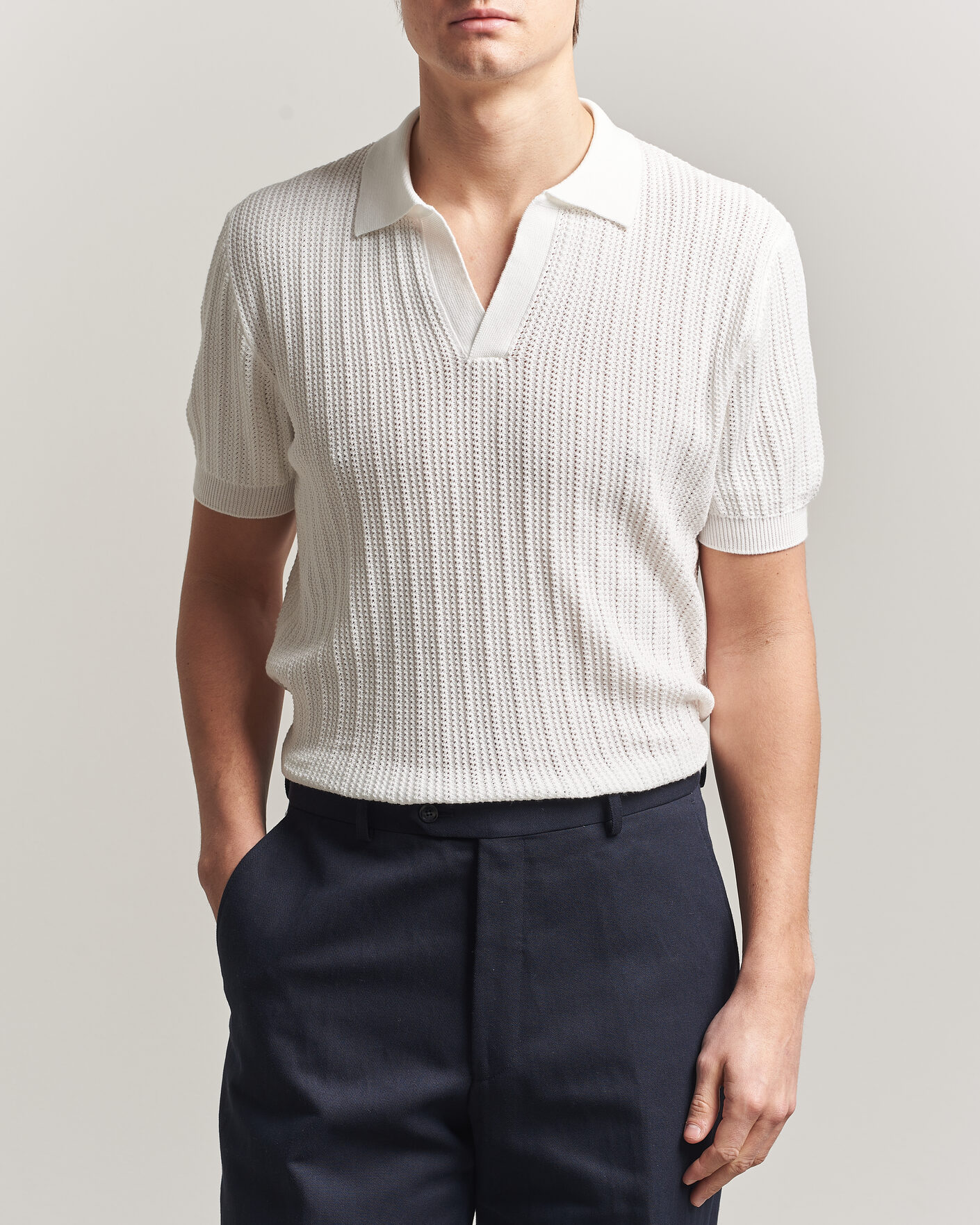 Mies | Pikeet | Morgano | Structured Knitted Polo White