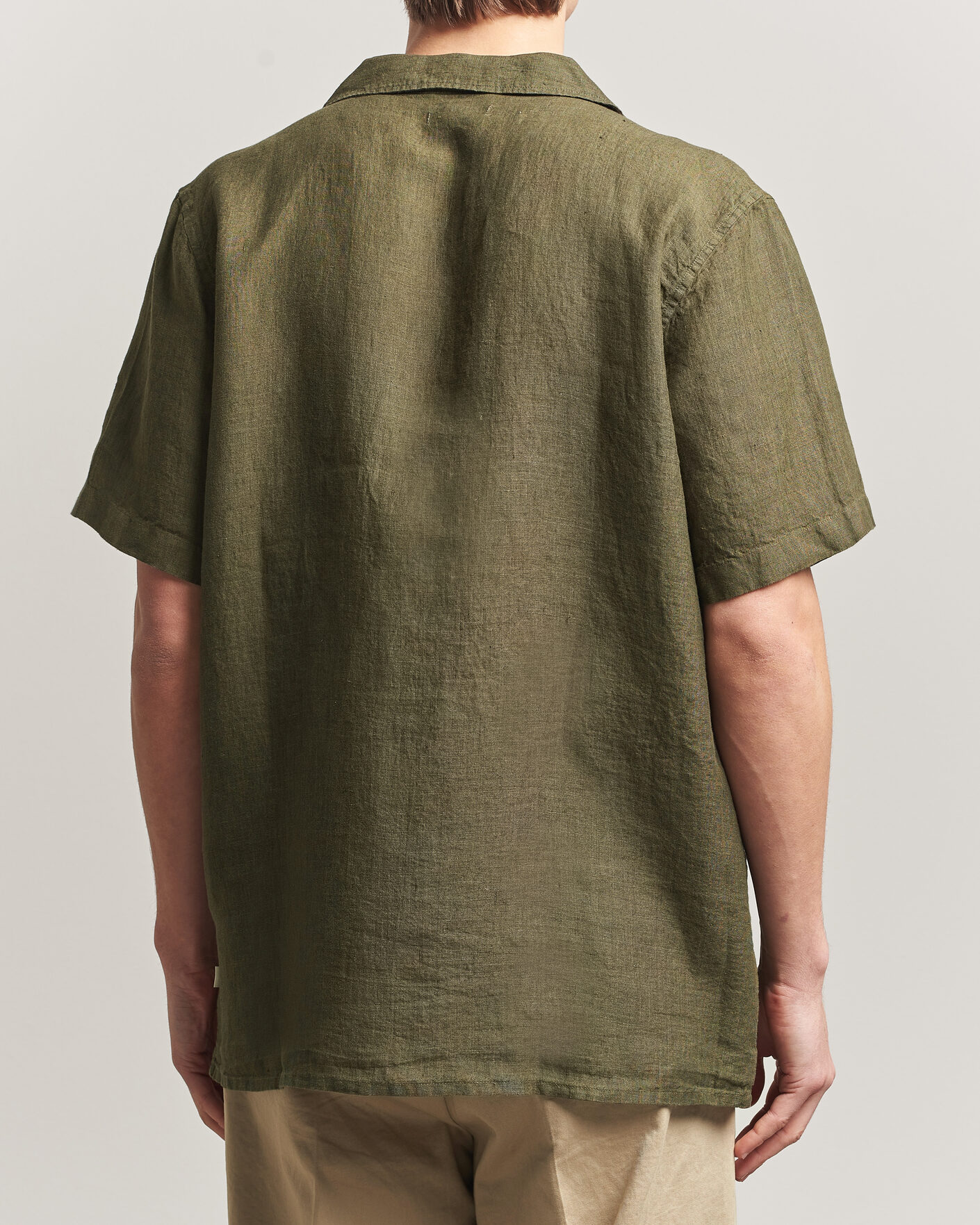 Mies | Kauluspaidat | KnowledgeCotton Apparel | Short Sleeve Linen Resort Shirt Burnt Olive