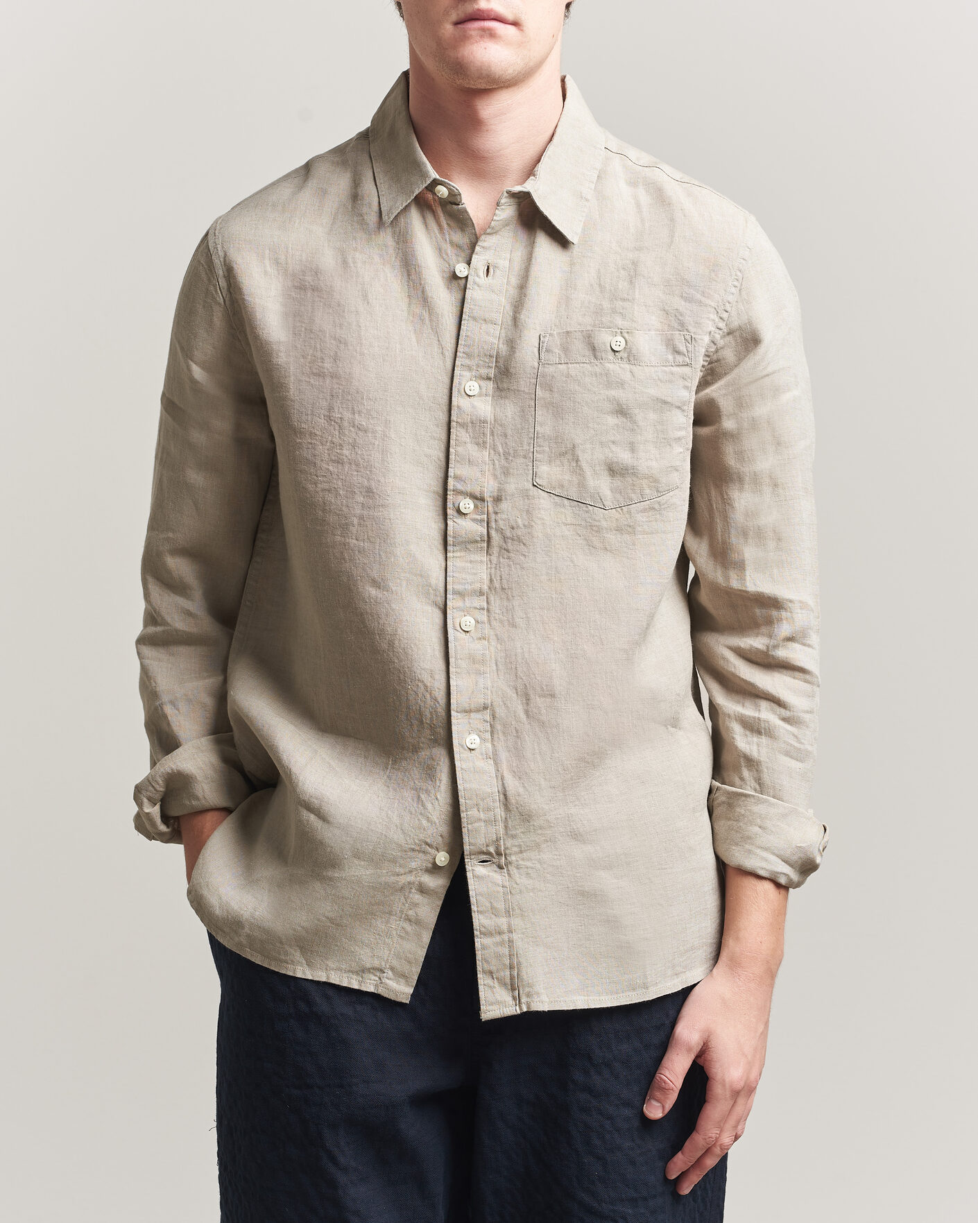 Mies | Kauluspaidat | KnowledgeCotton Apparel | Regular Linen Shirt Twill