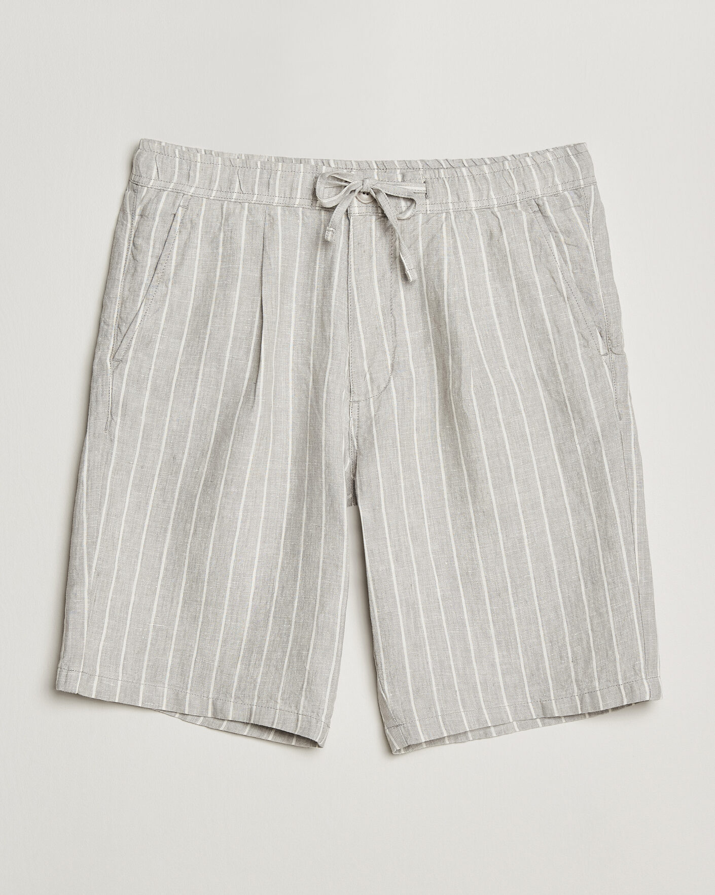 Mies | Shortsit | KnowledgeCotton Apparel | Striped Loose Linen Shorts Grey
