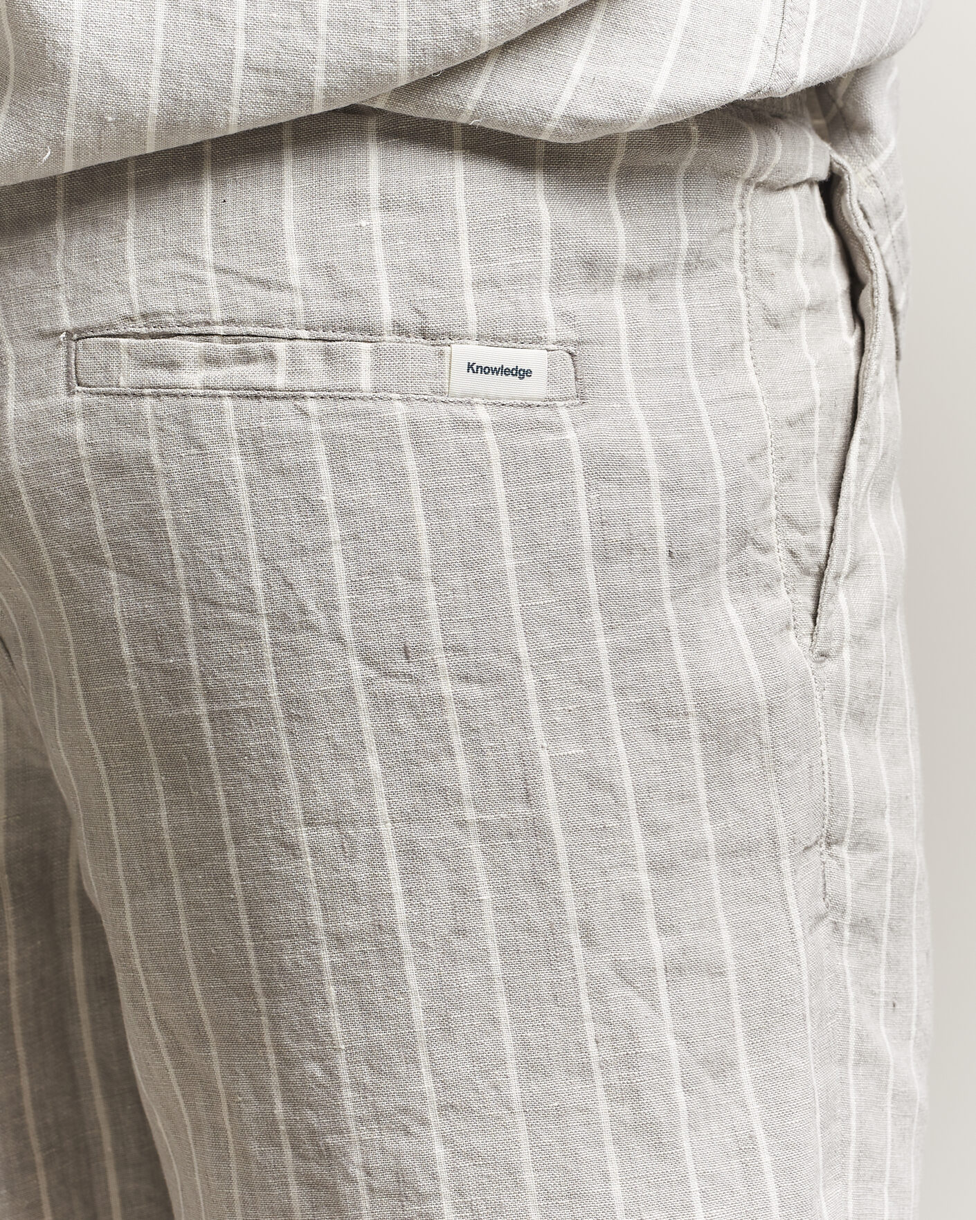 Mies | Shortsit | KnowledgeCotton Apparel | Striped Loose Linen Shorts Grey