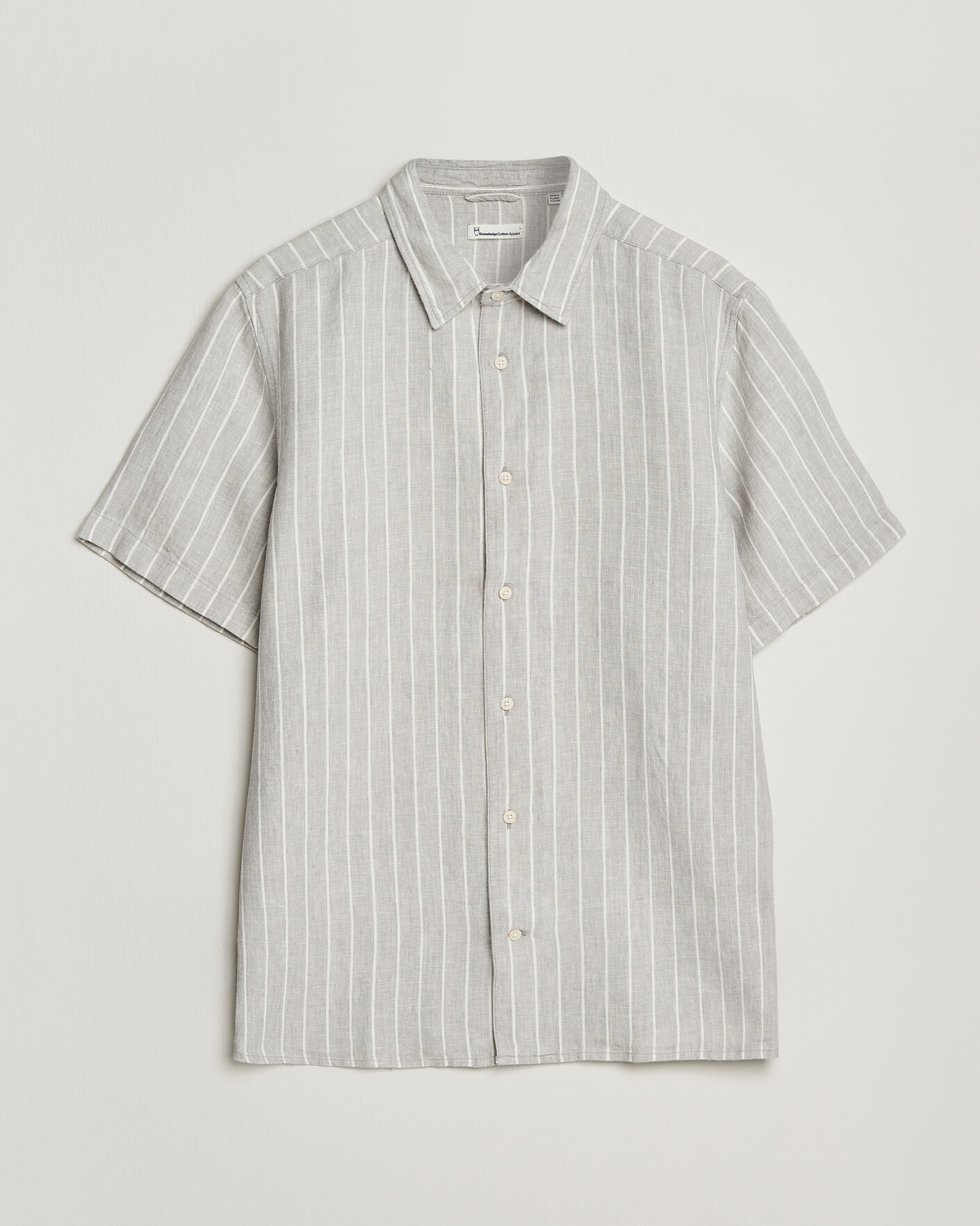 Mies | Kauluspaidat | KnowledgeCotton Apparel | Striped Linen Resort Shirt Grey
