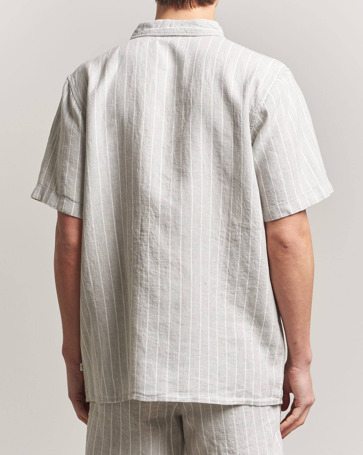 Mies | Kauluspaidat | KnowledgeCotton Apparel | Striped Linen Resort Shirt Grey