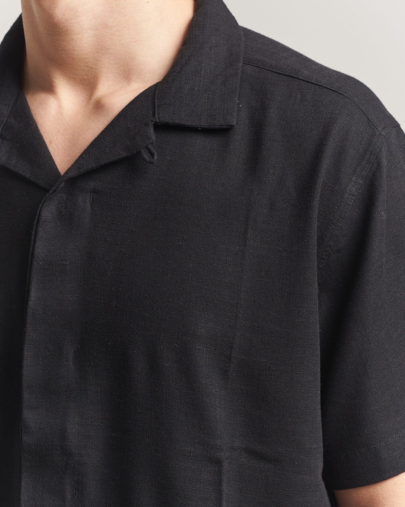Mies | Kauluspaidat | KnowledgeCotton Apparel | Linen/Lyocell Resort Shirt Black